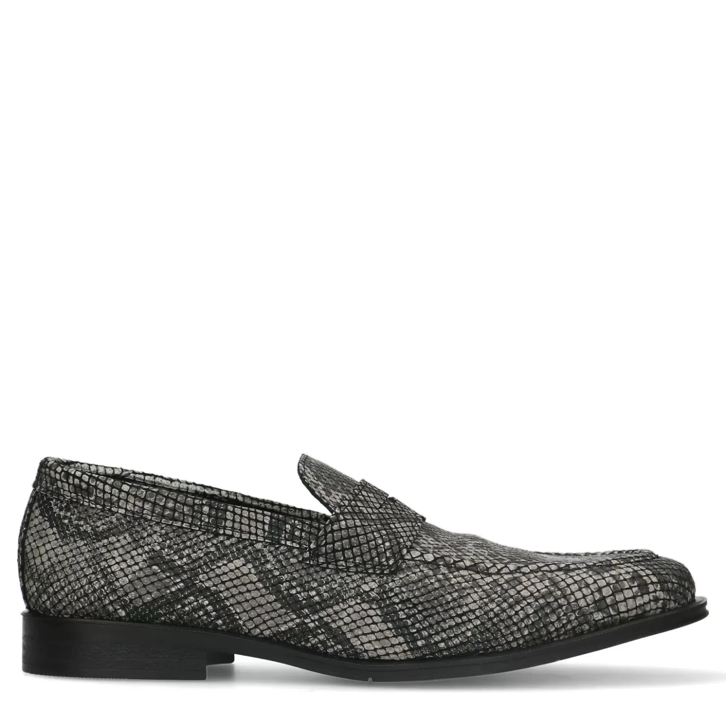 Sale Leather Penny Loafers With Python Print - Black Men Moccasins