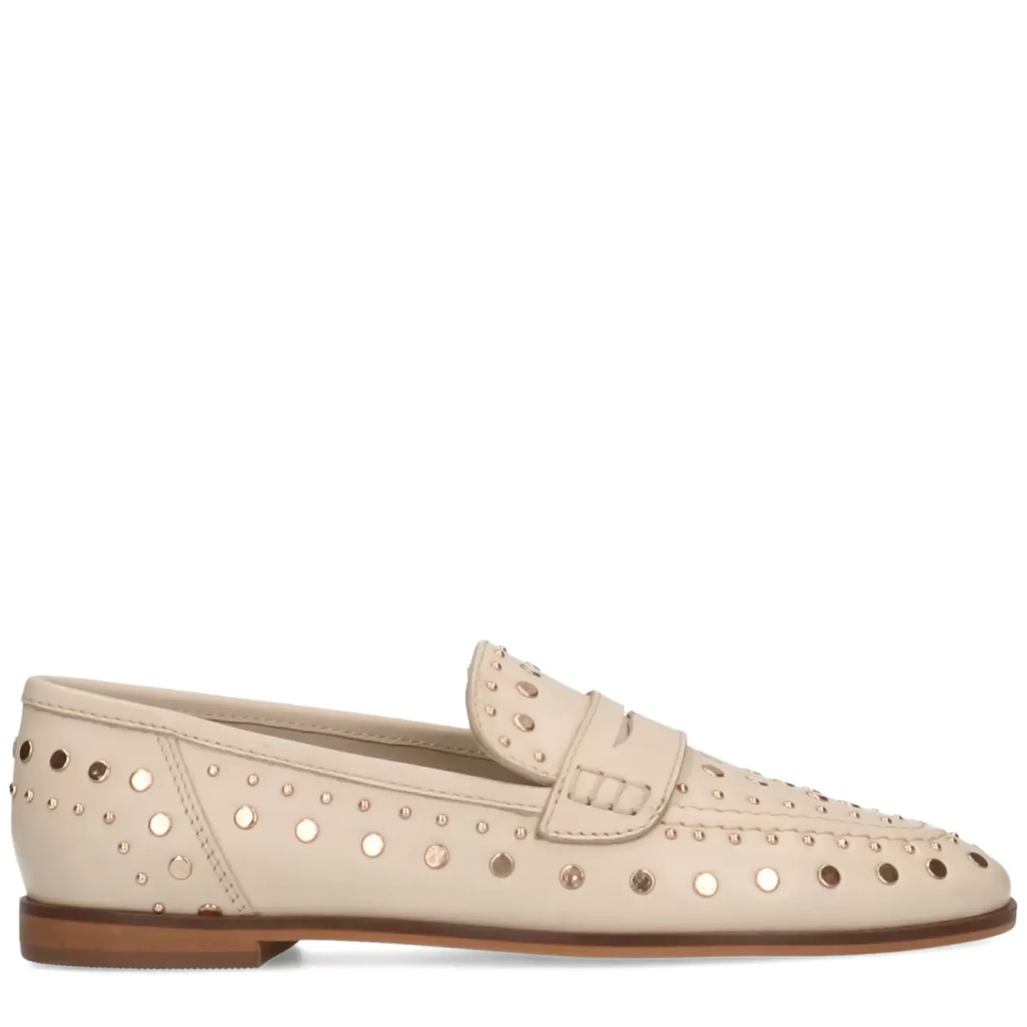 Clearance Leather Penny Loafers With Studs - Beige Women Moccasins