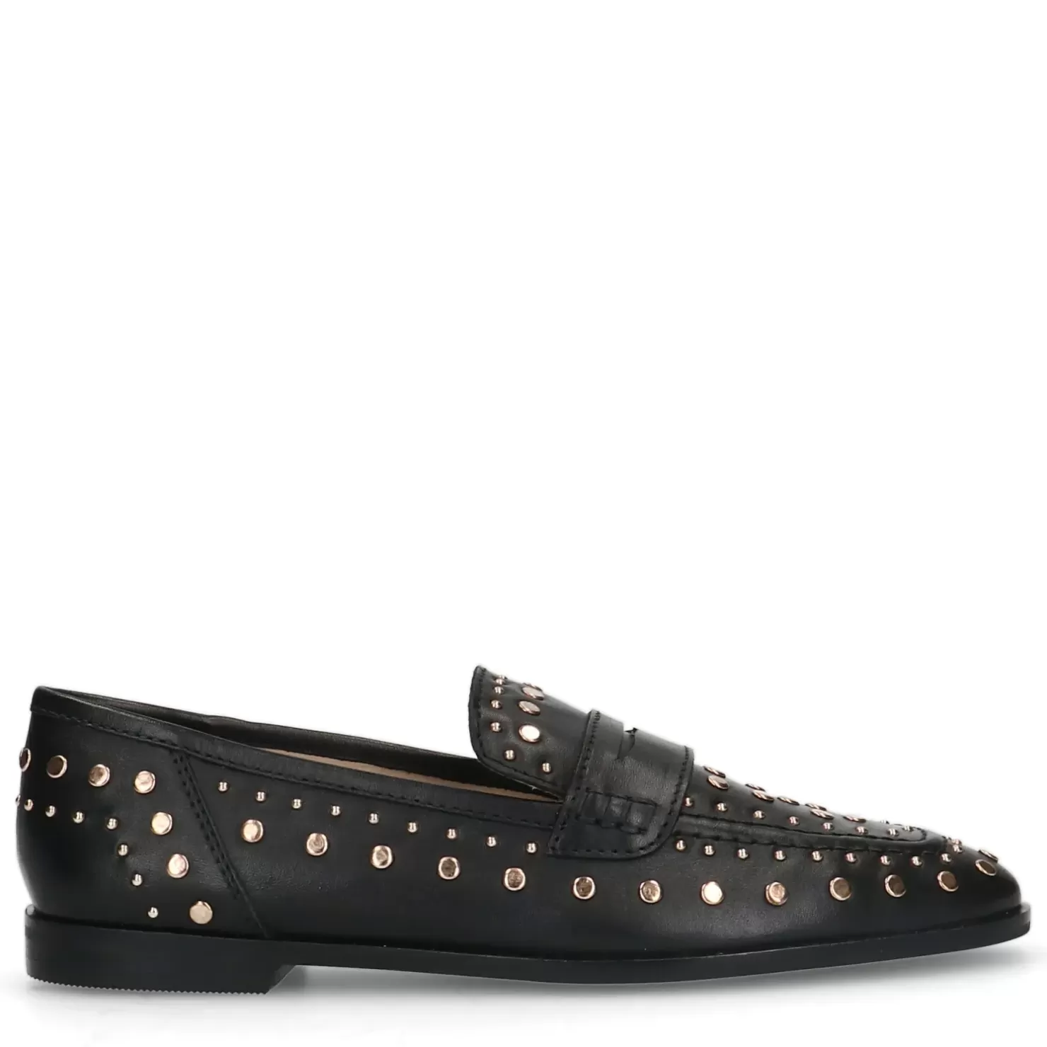 Store Leather Penny Loafers With Studs - Black Women Moccasins