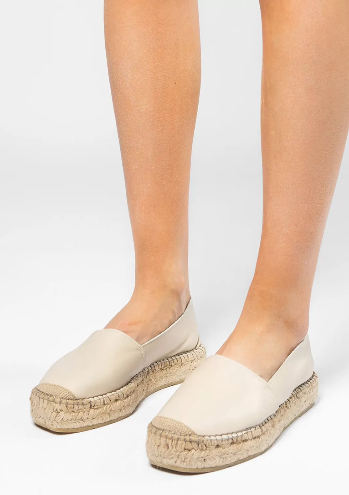 Online Leather Platform Espadrilles - Beige Women Moccasins