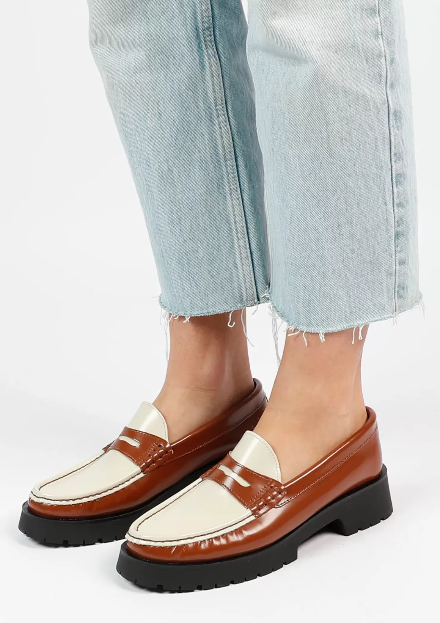 Shop Leather Platform Loafers With Details - Brown Women Moccasins