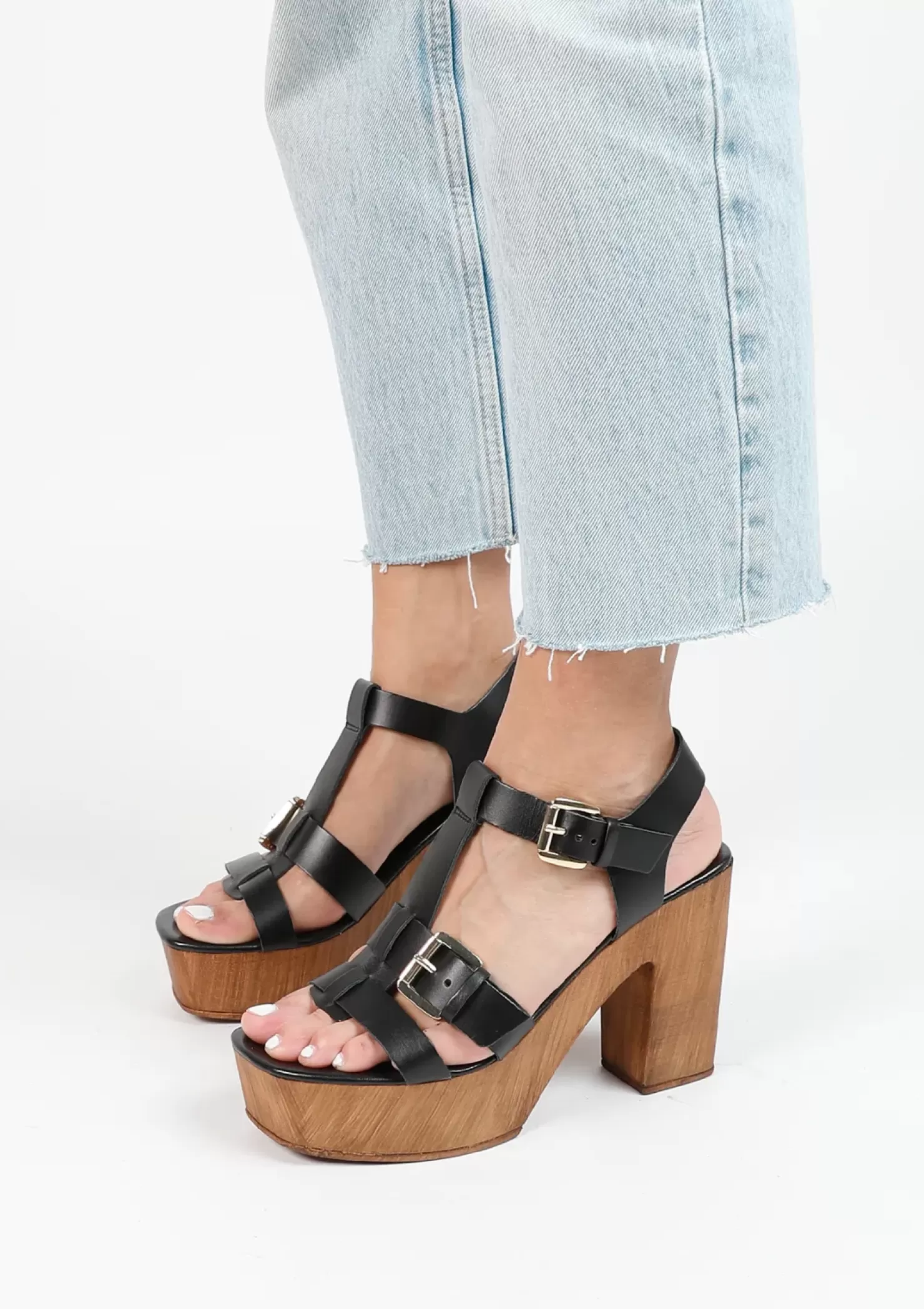 Discount Leather Platform Sandals - Black Women Sandals