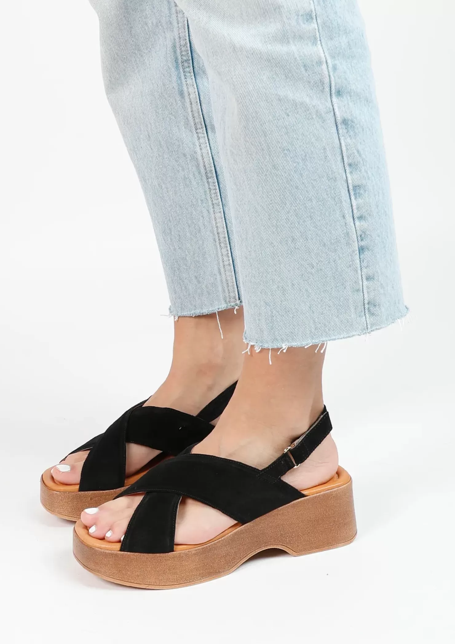 Hot Leather Platform Sandals - Black Women Sandals