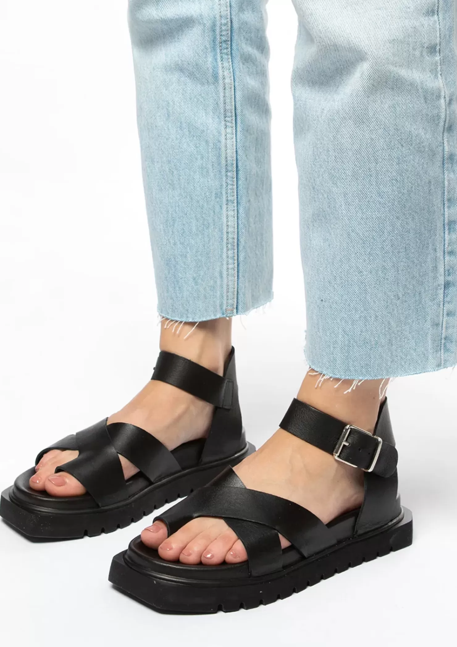 Sale Leather Platform Sandals - Black Women Sandals