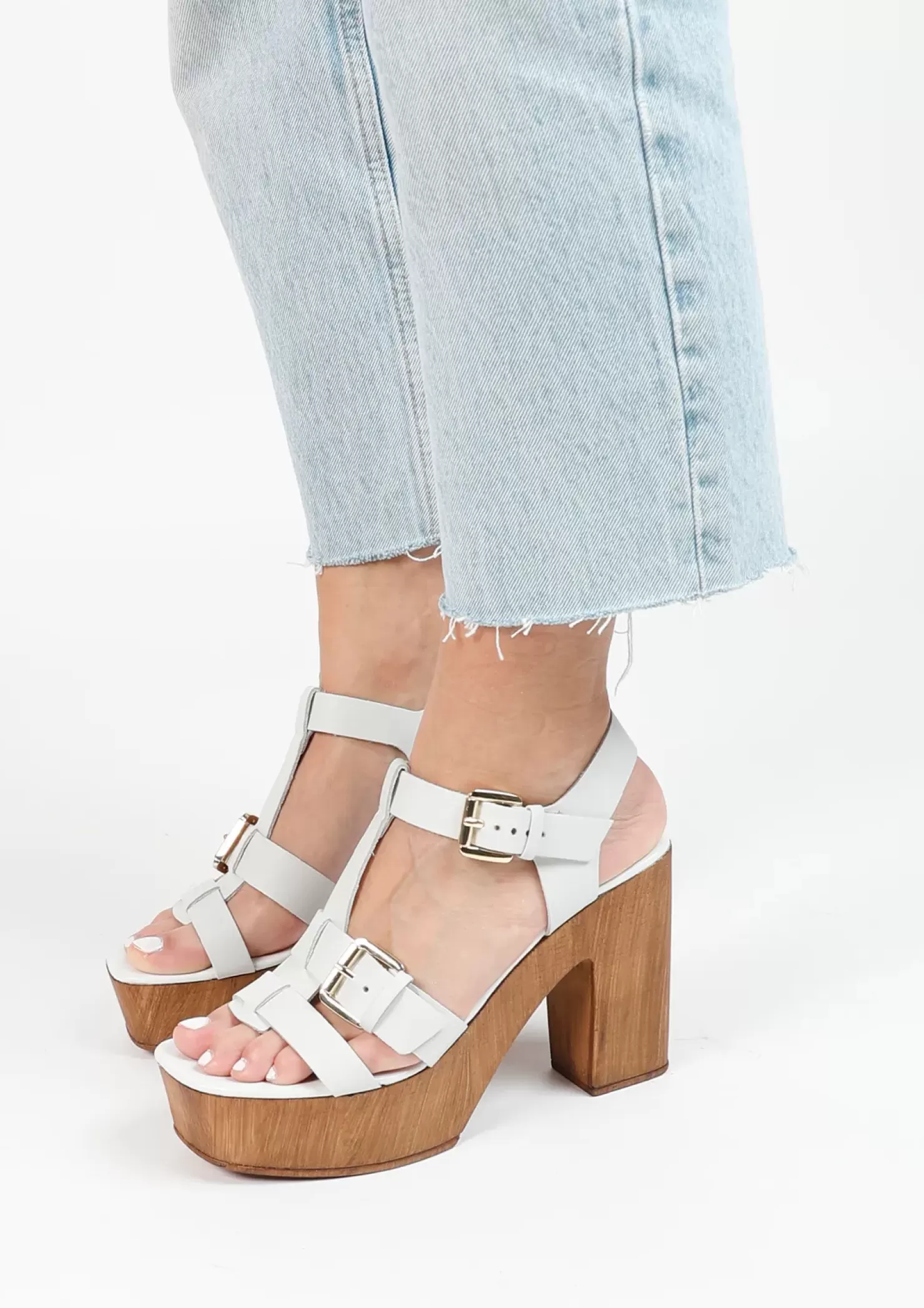 Hot Leather Platform Sandals - White Women Sandals