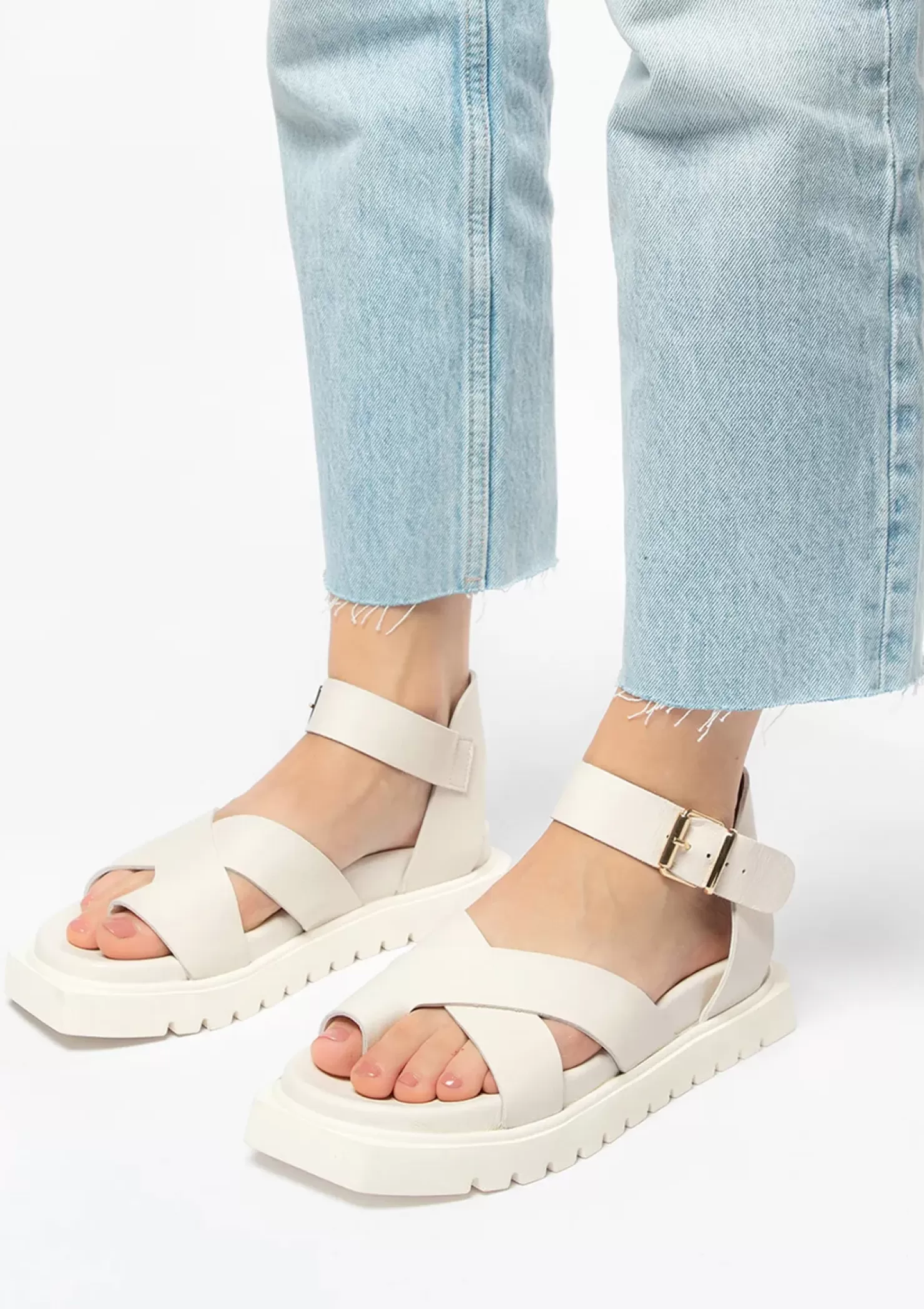 Hot Leather Platform Sandals - White Women Sandals