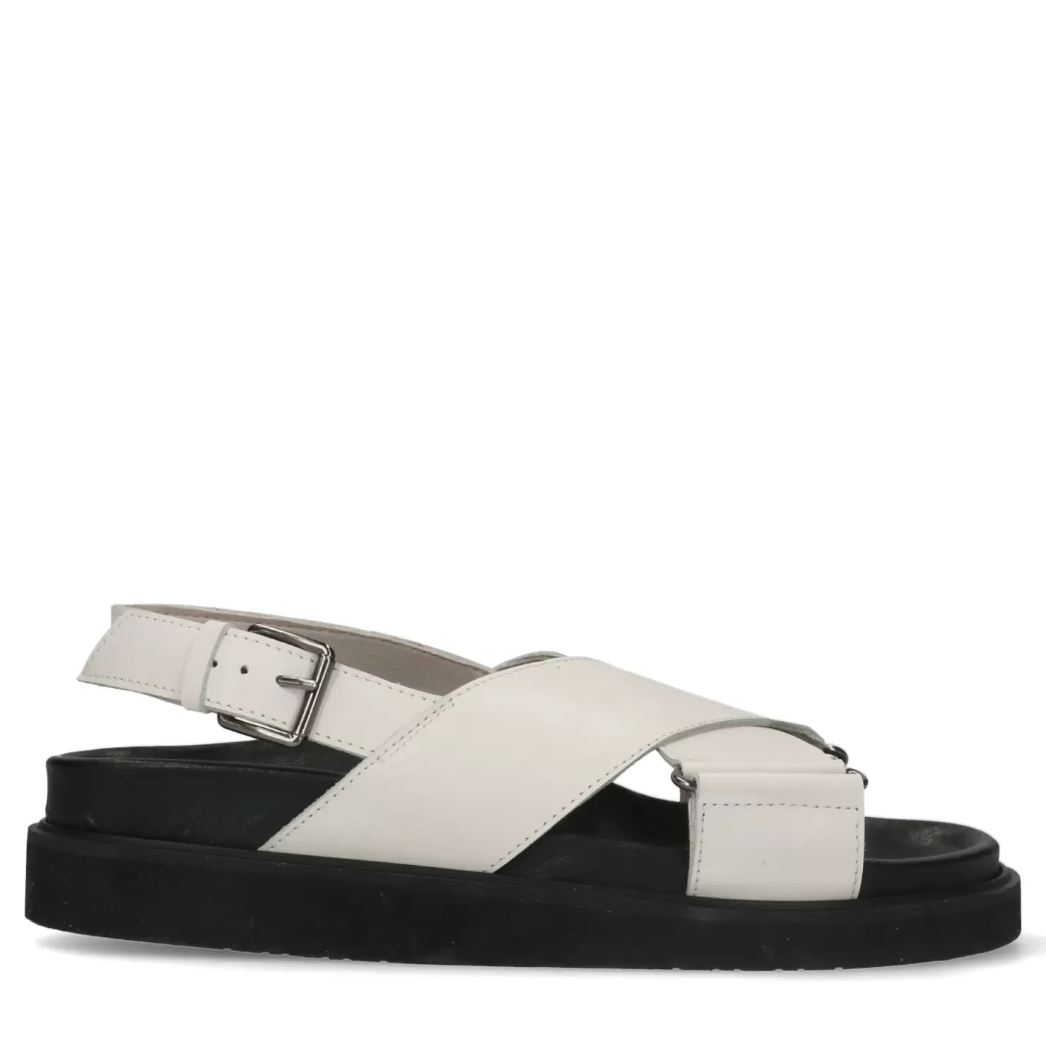 Online Leather Platform Sandals With Crossed Straps - Off-White Women Sandals