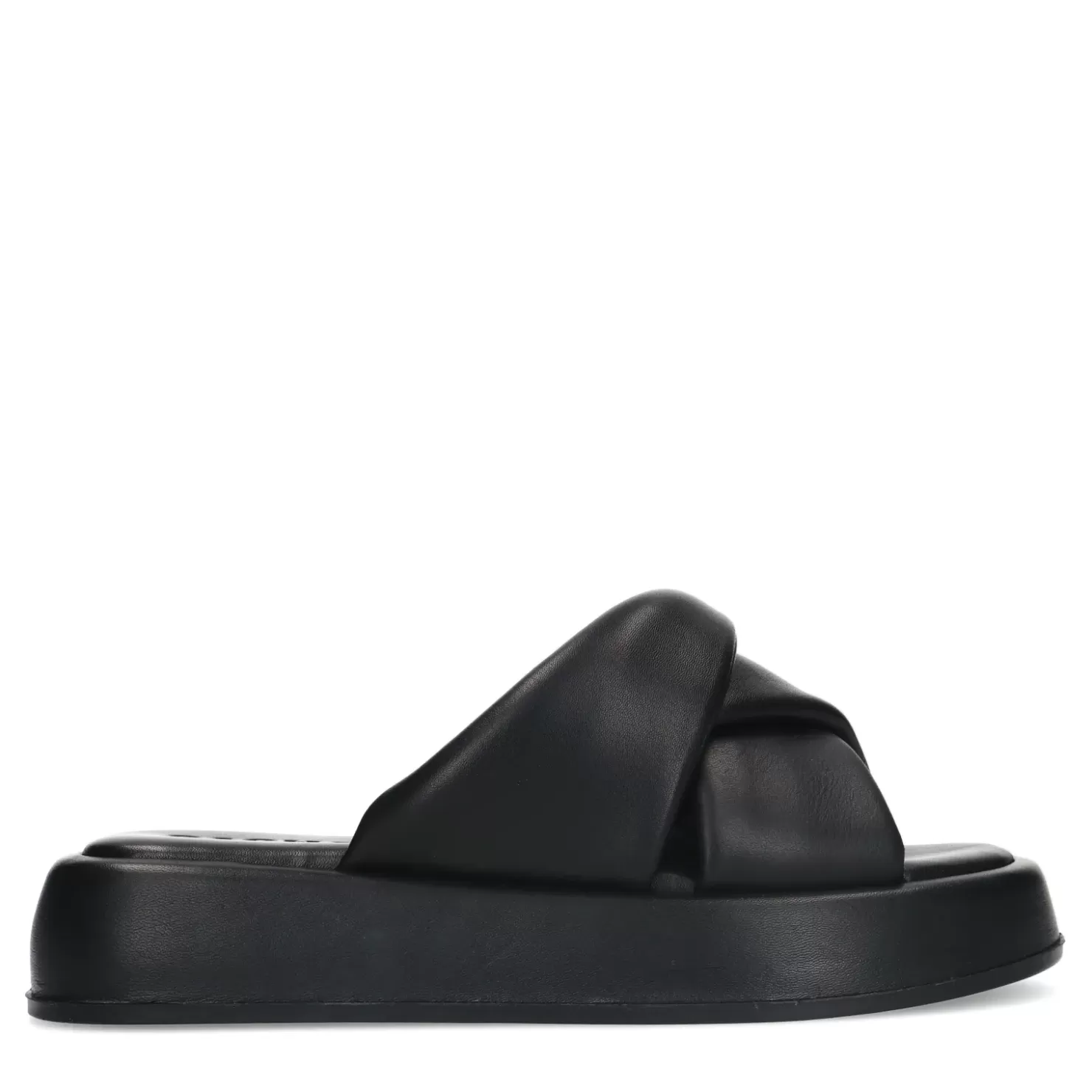 Outlet Leather Platform Slides - Black Women Sandals