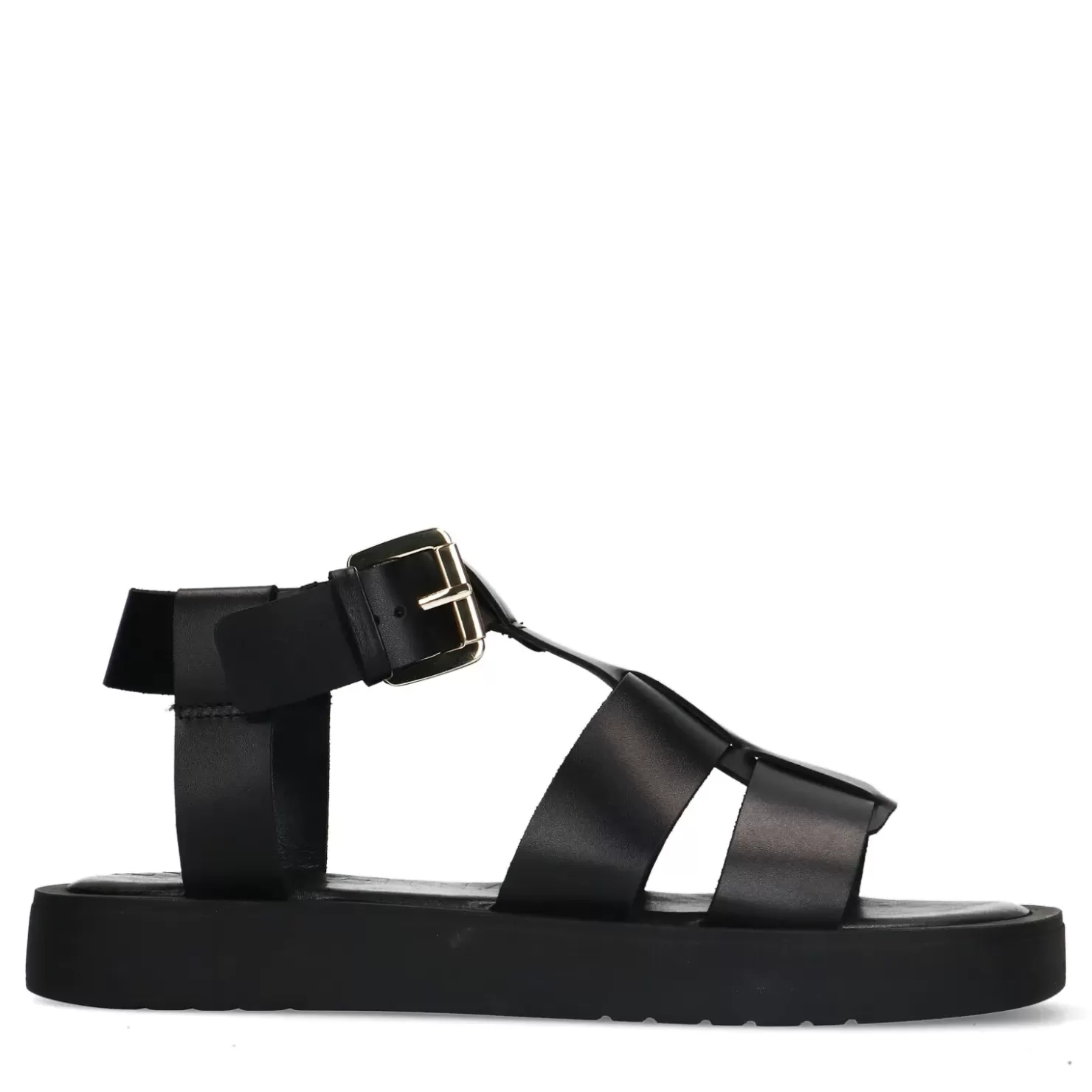 Outlet Leather Sandals With Buckle - Black Women Sandals