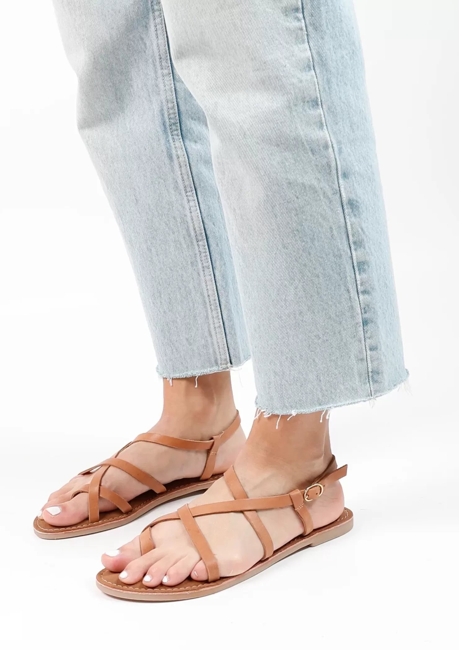 Flash Sale Leather Sandals With Crossed Straps - Brown Women Sandals