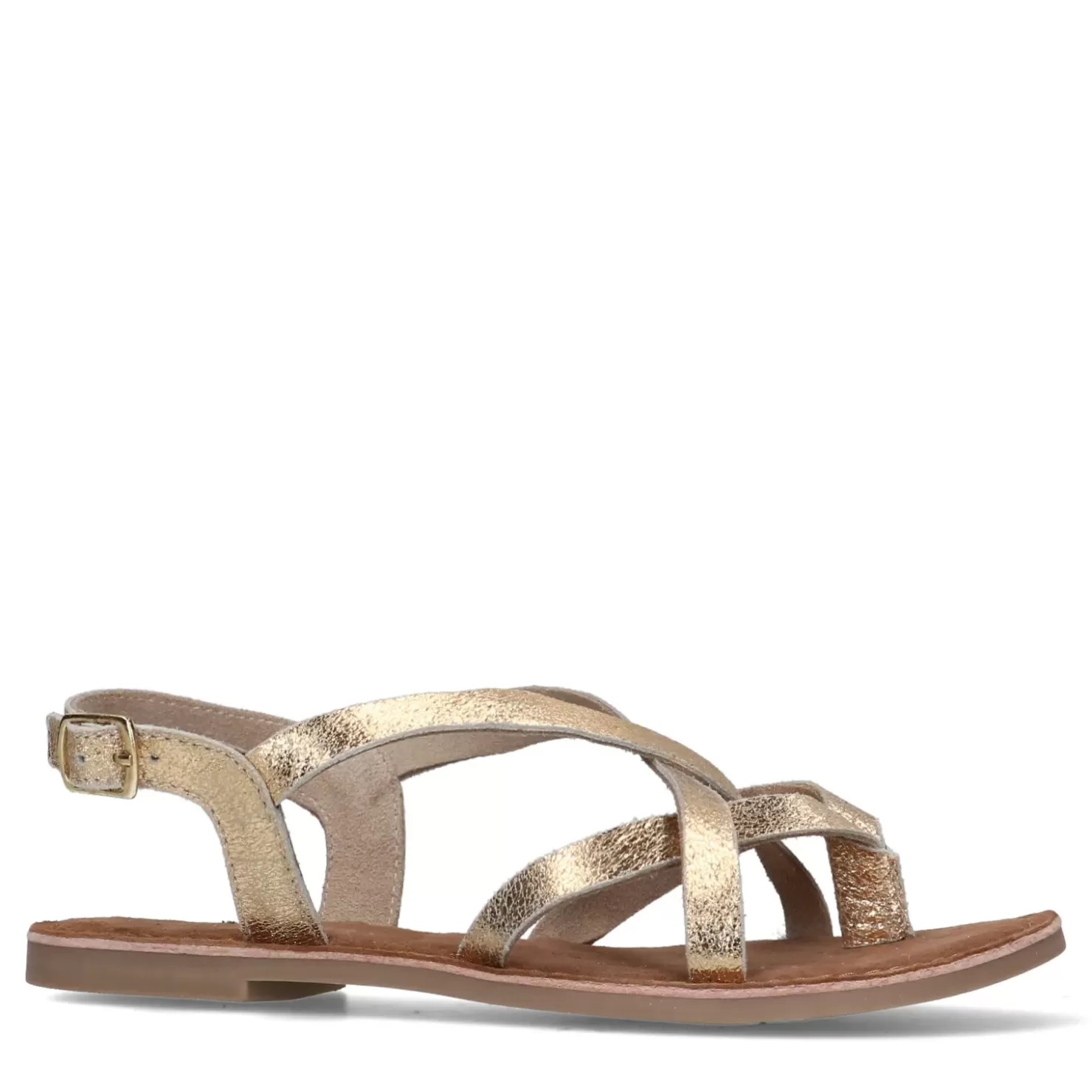 Sale Leather Sandals With Crossed Straps - Gold Women Sandals