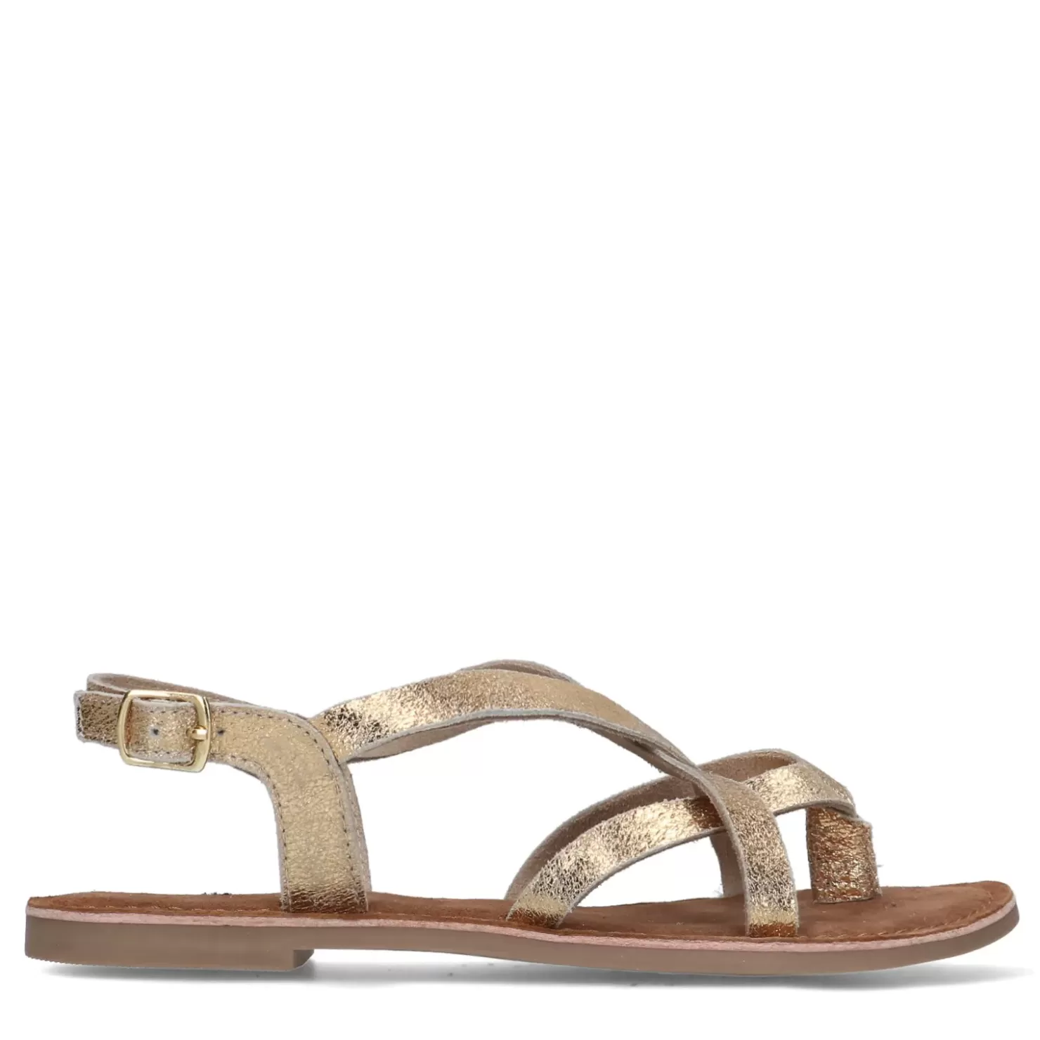 Sale Leather Sandals With Crossed Straps - Gold Women Sandals