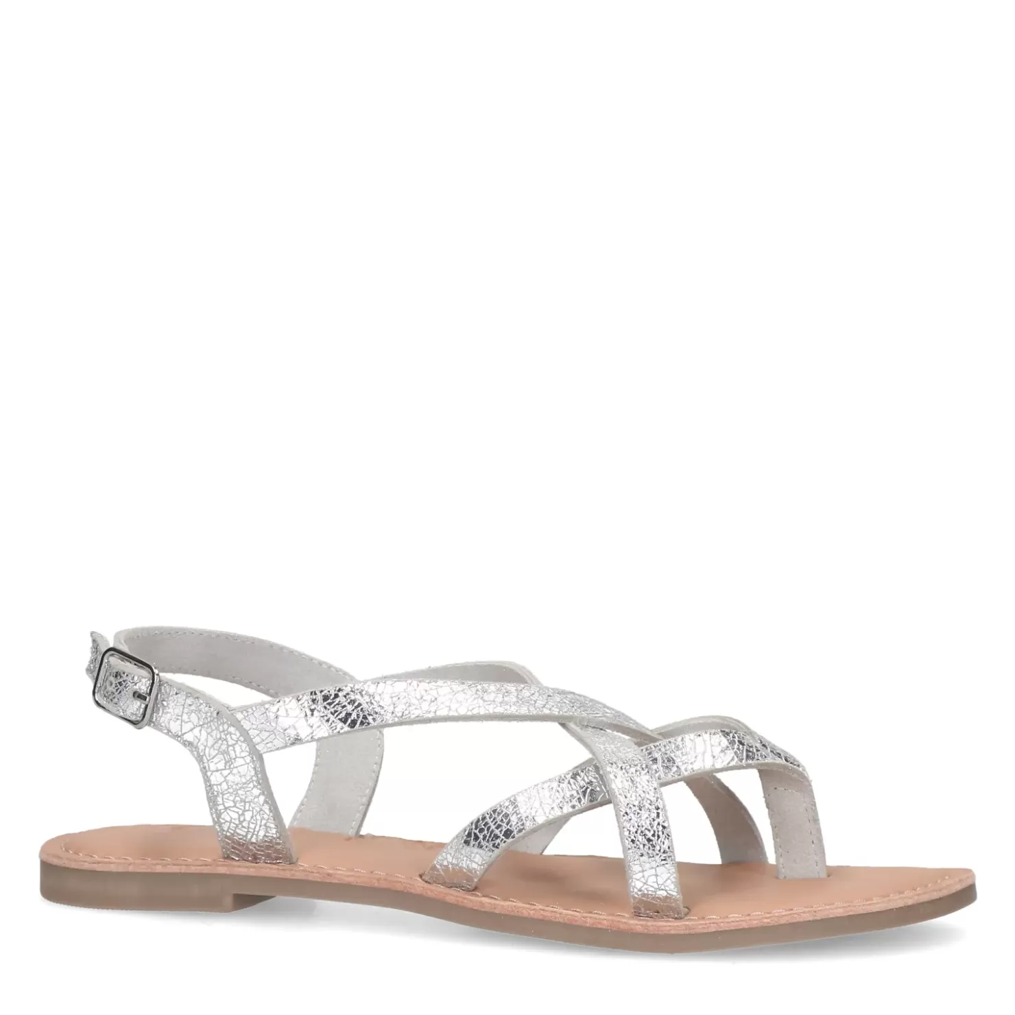 Clearance Leather Sandals With Crossed Straps - Silver Women Sandals