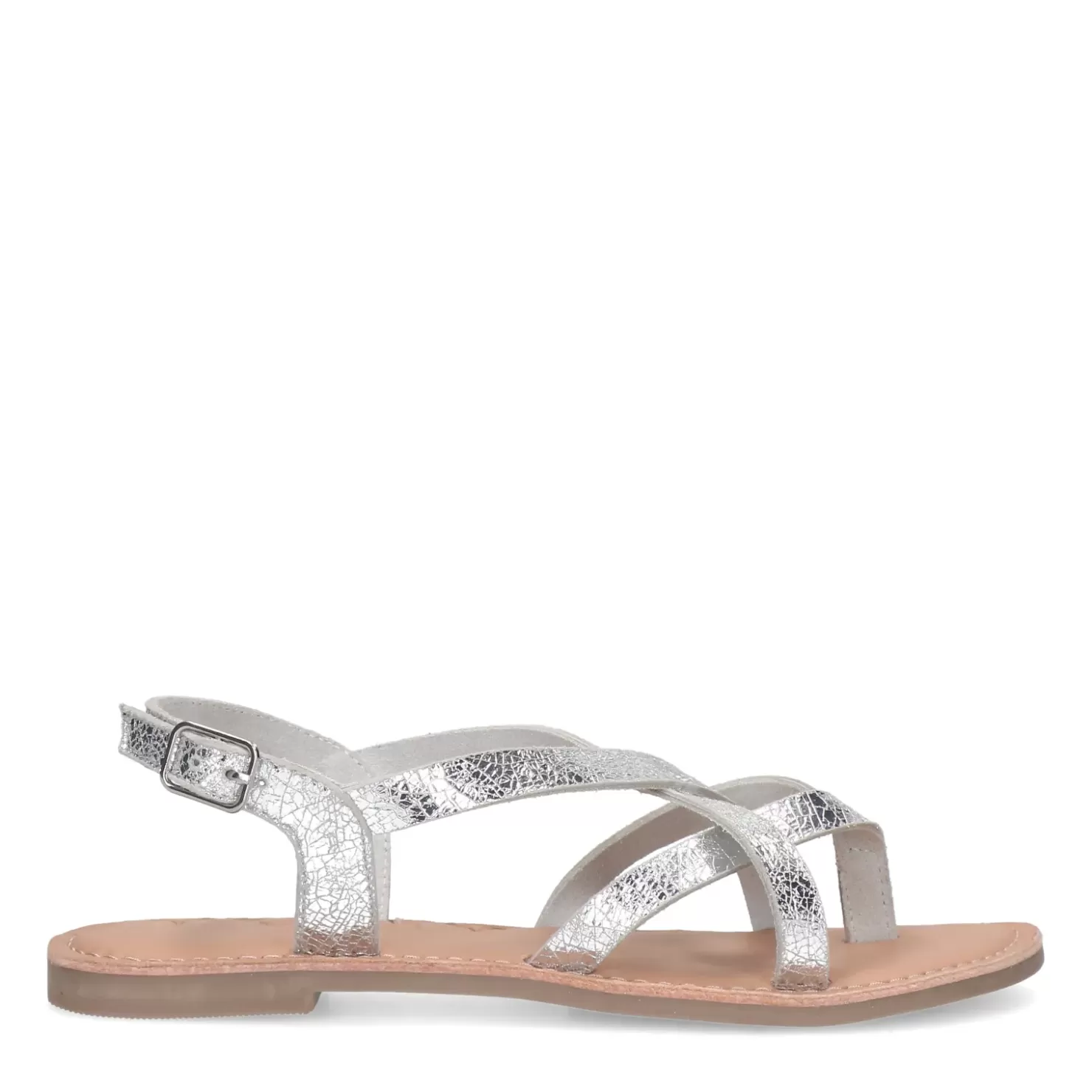 Clearance Leather Sandals With Crossed Straps - Silver Women Sandals