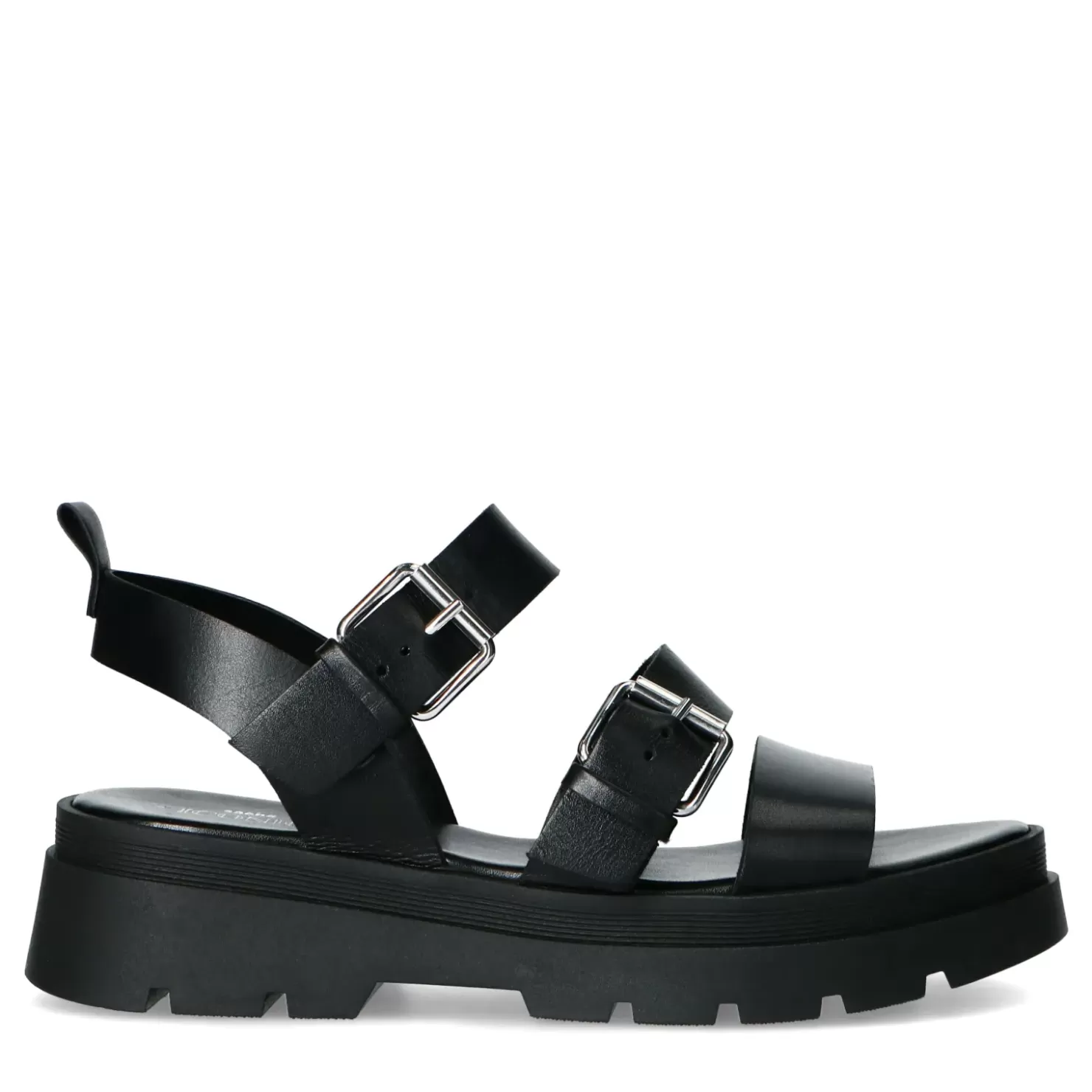 New Leather Sandals With Silver Buckles - Black Women Sandals