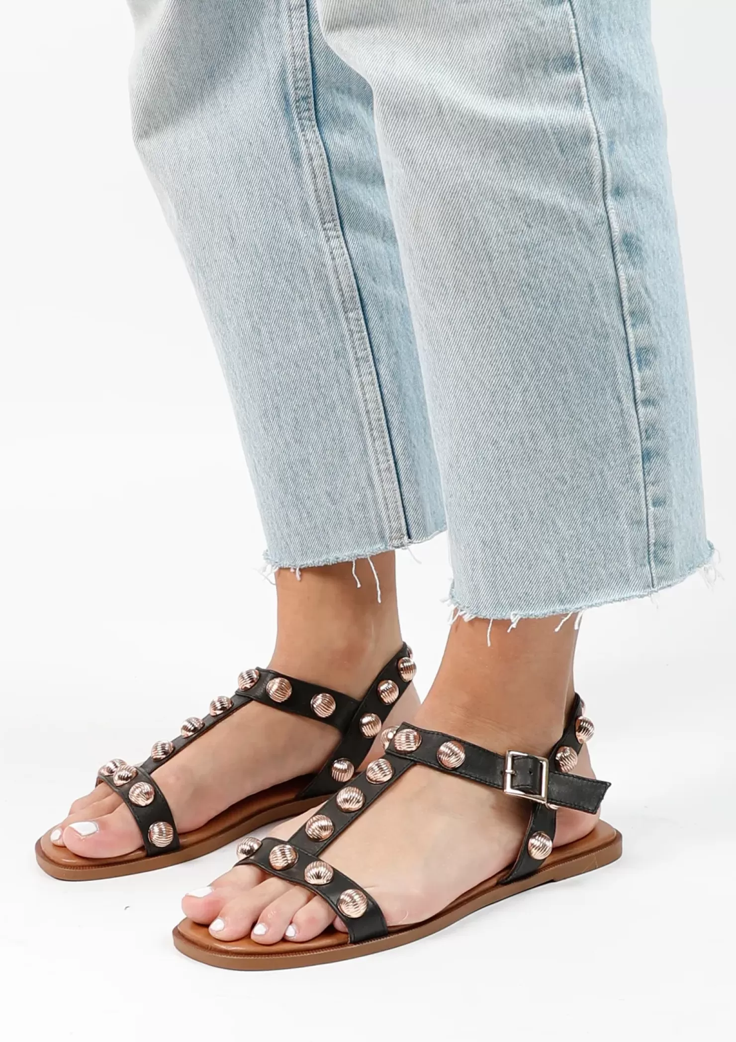 Clearance Leather Sandals With Studs - Black Women Sandals