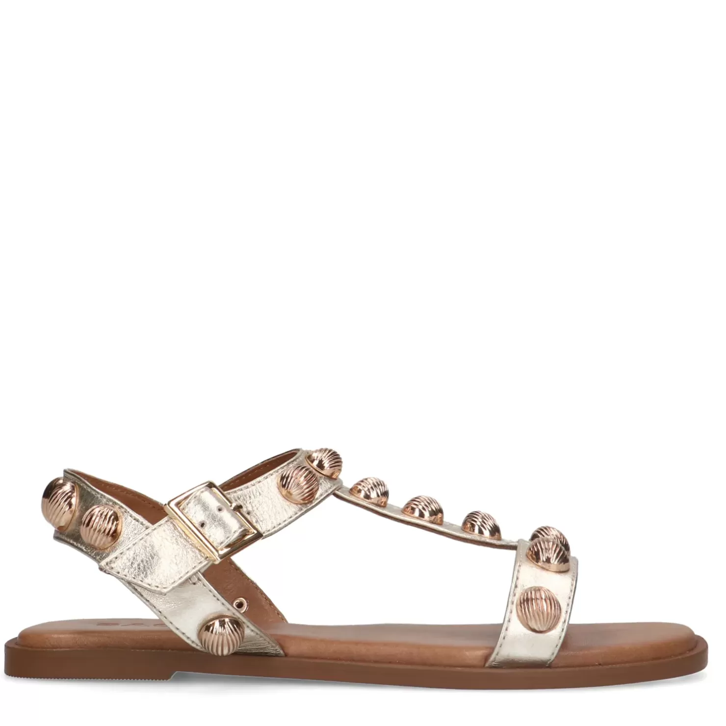 Outlet Leather Sandals With Studs - Gold Women Sandals