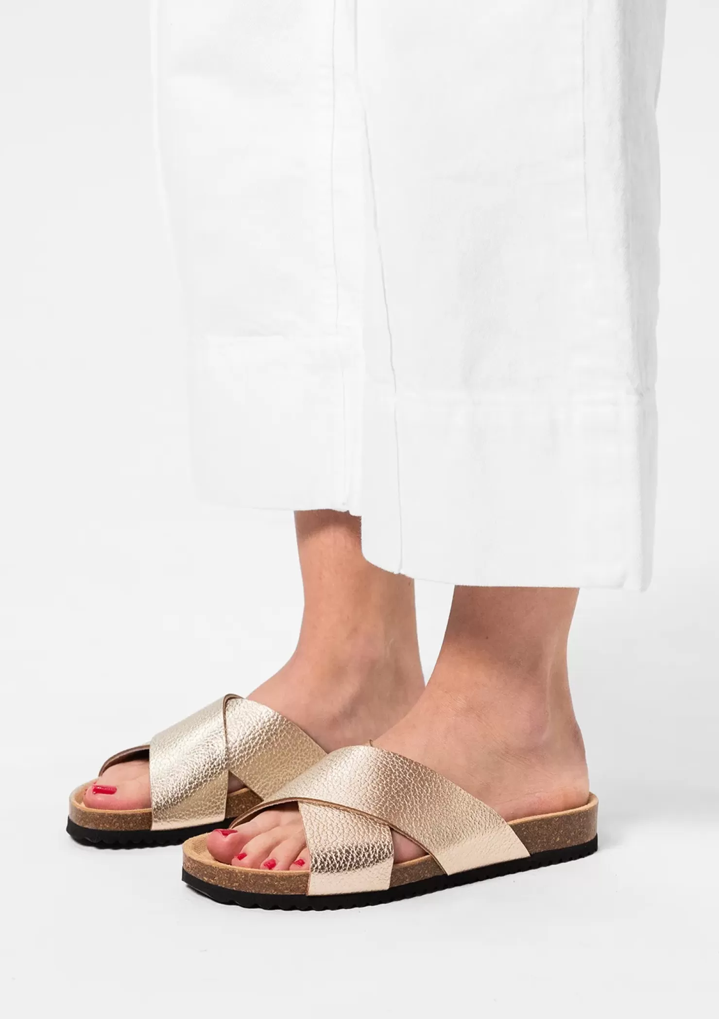 Flash Sale Leather Slides - Gold Women Sandals