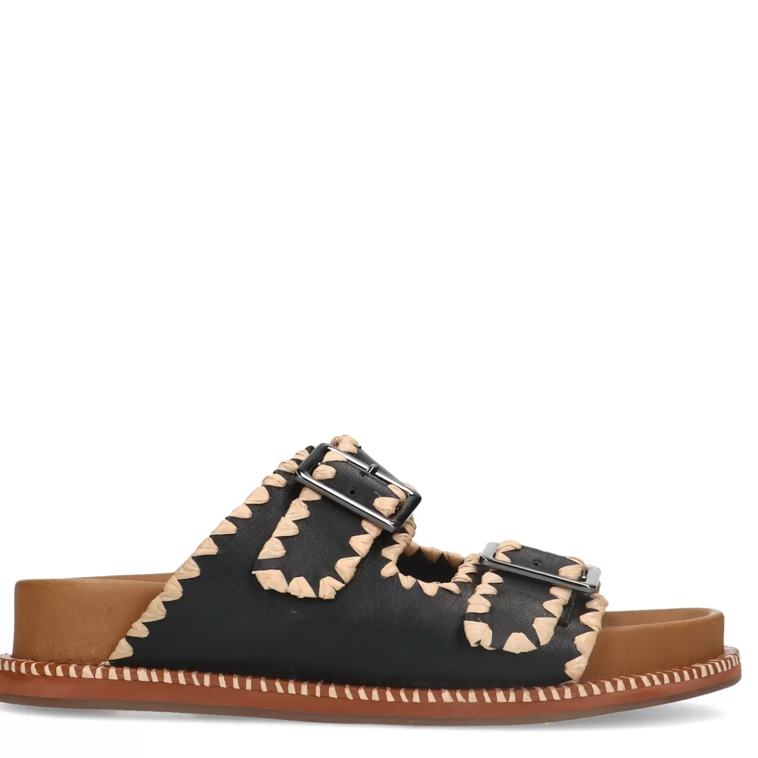 Shop Leather Slides With Buckles - Black Women Sandals