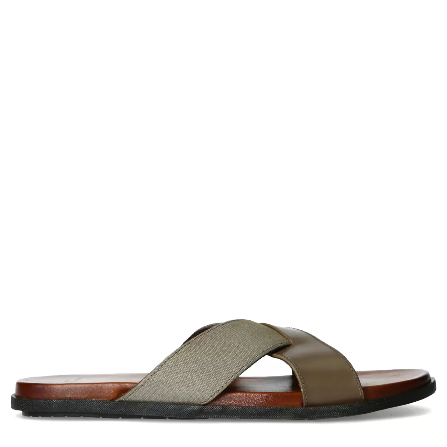 Hot Leather Slides With Crossed Straps - Gray Men Flip Flops