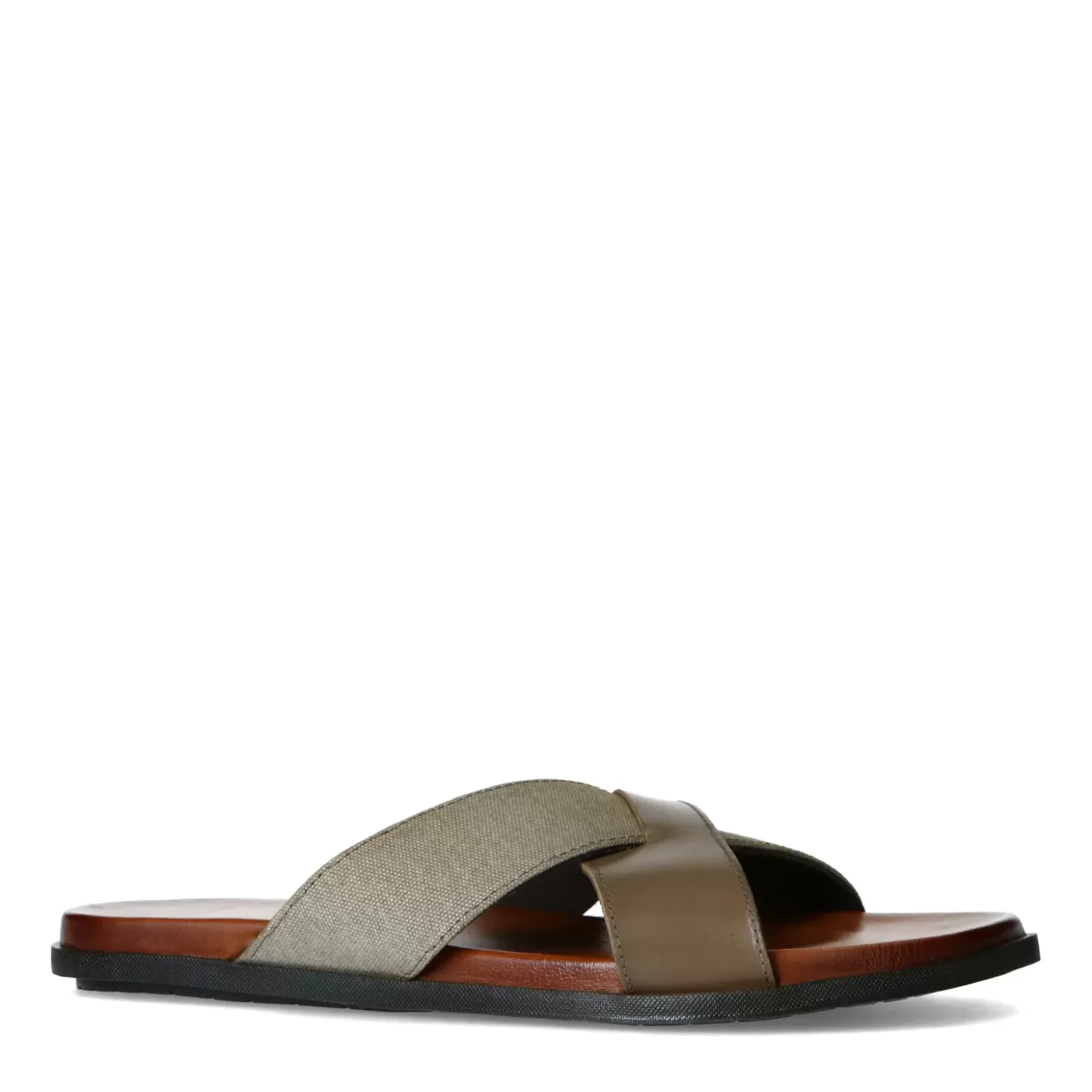 Hot Leather Slides With Crossed Straps - Gray Men Flip Flops