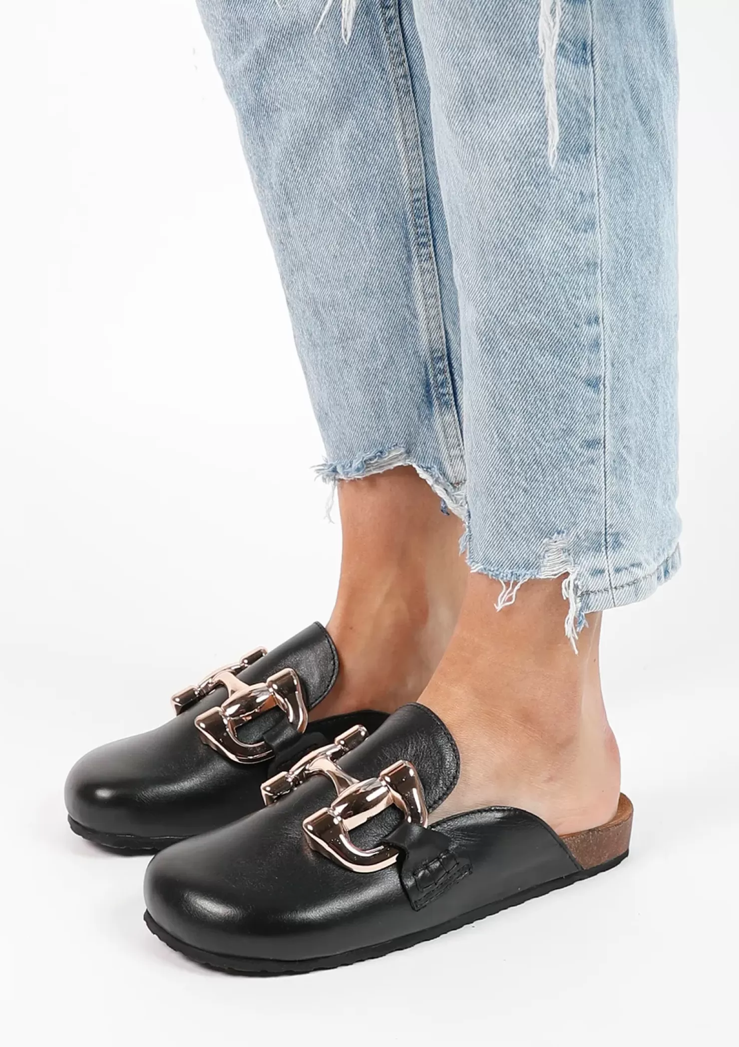 Shop Leather Slip-On Shoes With Chain - Black Women Moccasins