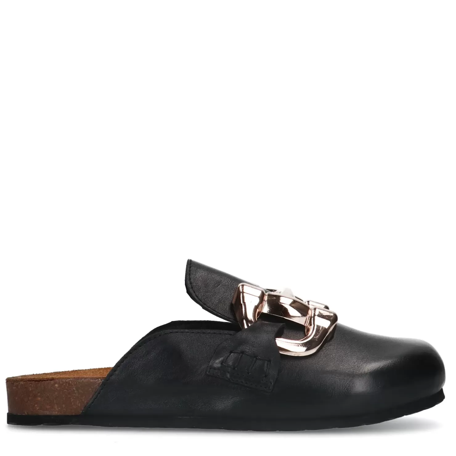 Shop Leather Slip-On Shoes With Chain - Black Women Moccasins