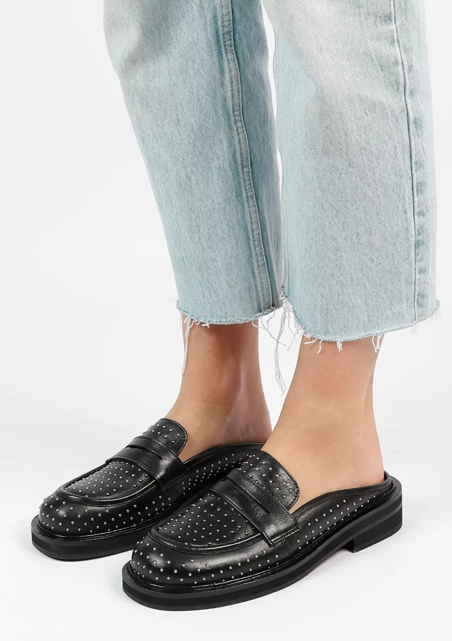 Best Leather Slip-On Shoes With Studs - Black Women Moccasins