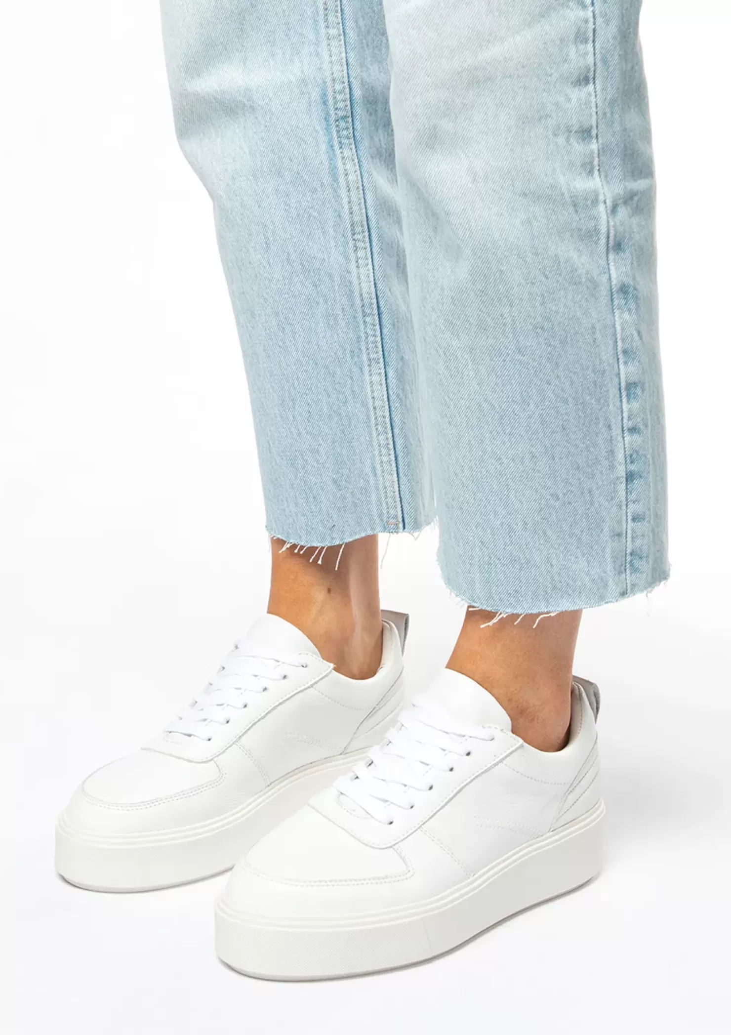 Clearance Leather Sneakers With Platform Sole - White Women Sneakers