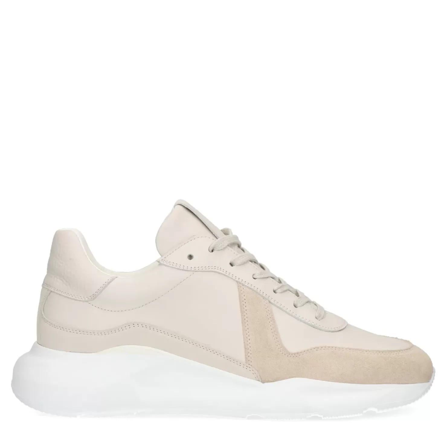 Shop Leather Sneakers With Suede Details - Beige Men Sneakers