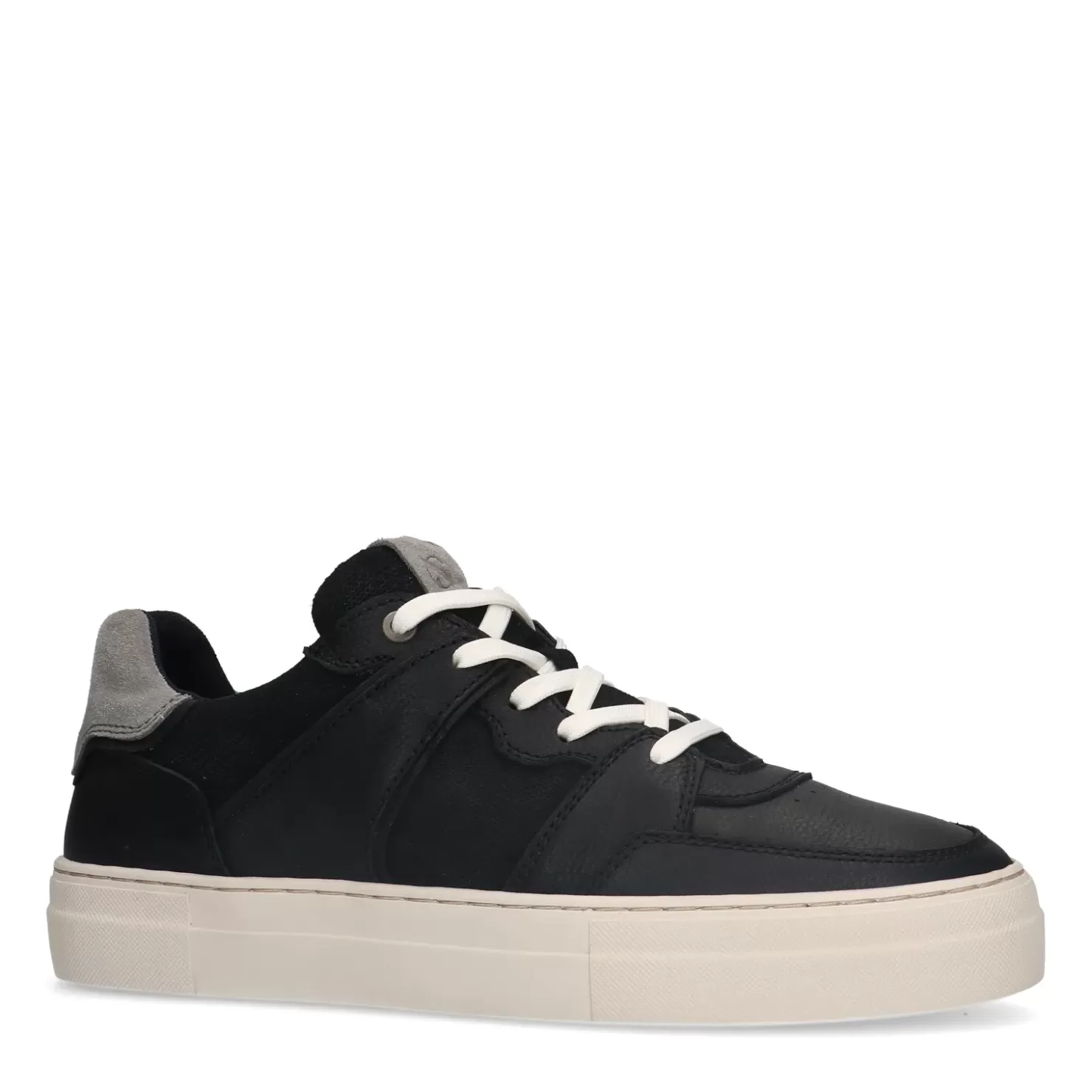 Discount Leather Sneakers With Suede Details - Black Men Sneakers