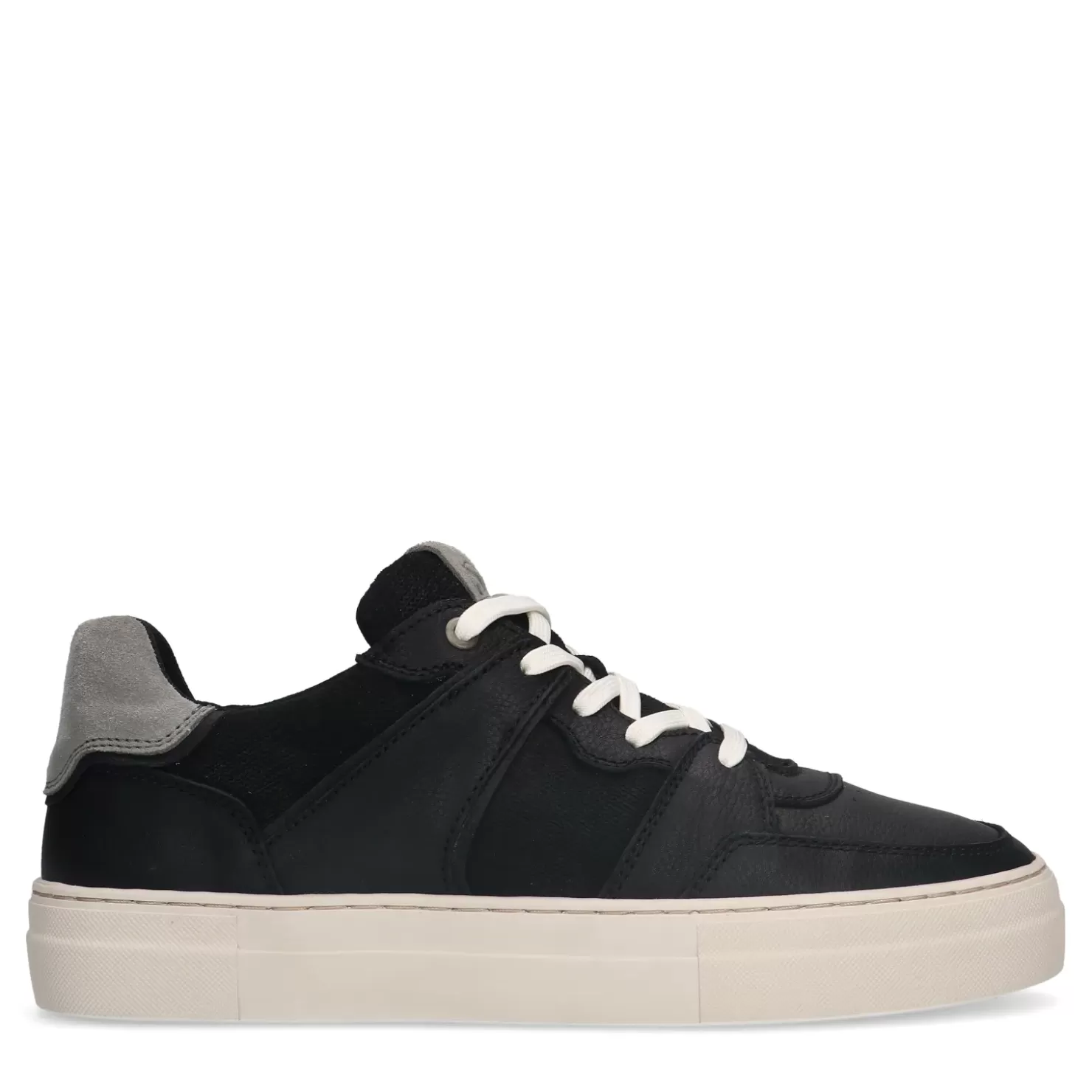 Discount Leather Sneakers With Suede Details - Black Men Sneakers