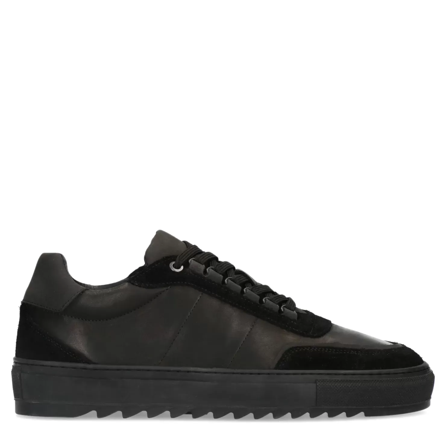 Cheap Leather Sneakers With Suede Details - Black Men Sneakers