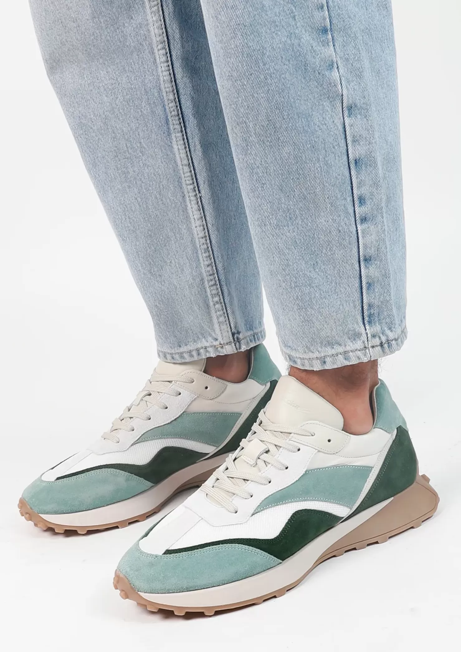 Cheap Leather Sneakers With Suede Details - Green Men Sneakers