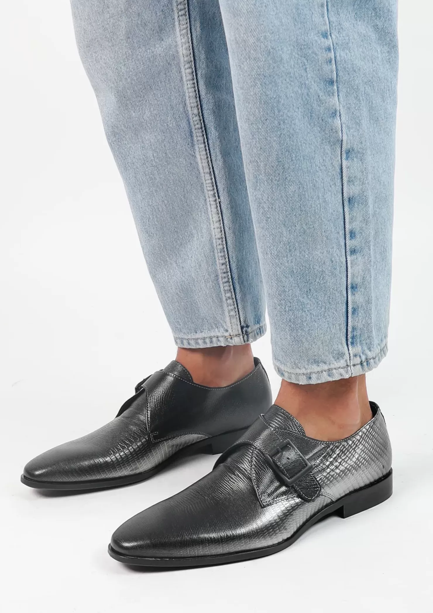 Online Metallic Buckle Shoes - Silver Men Buckle Shoes