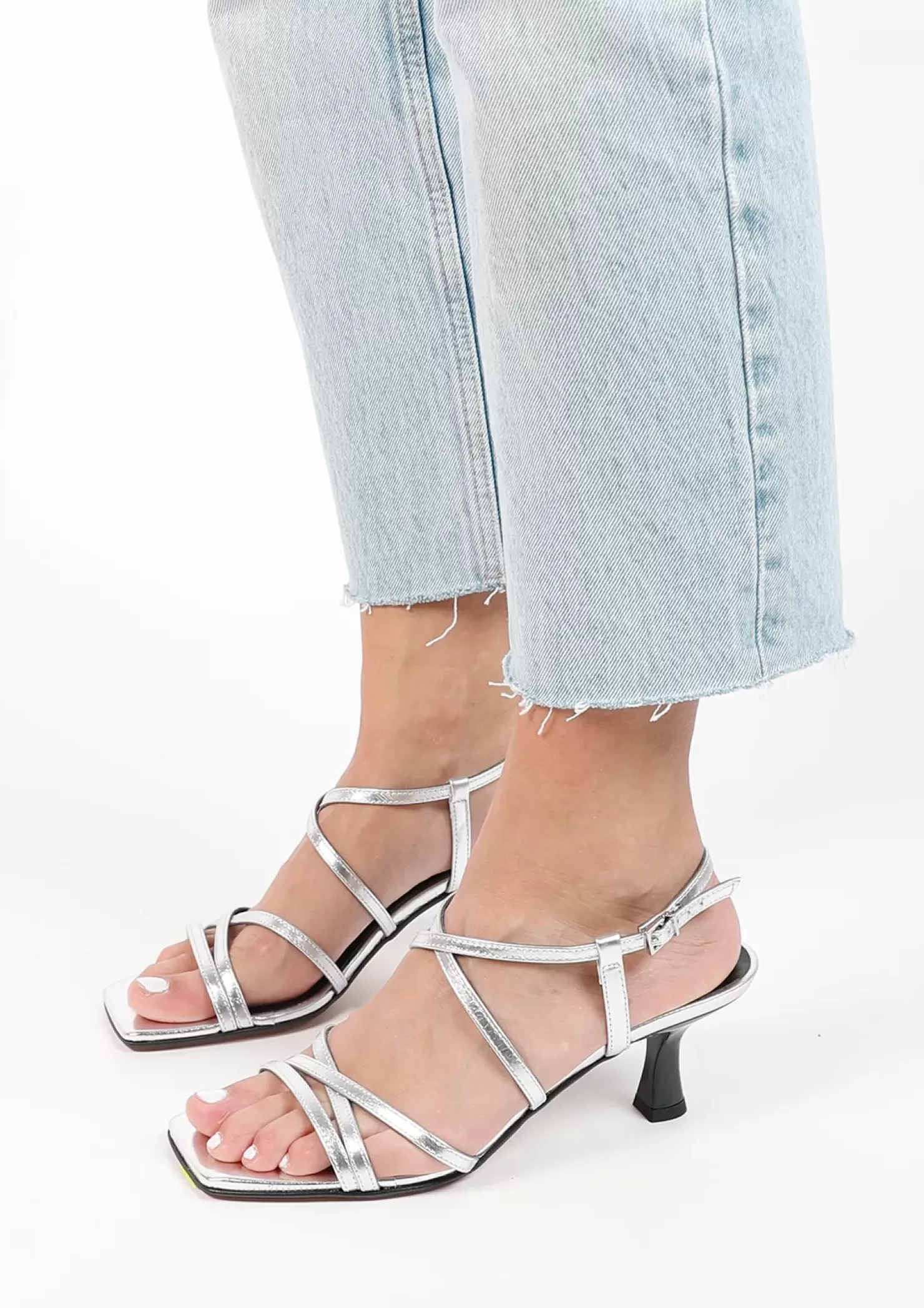 Shop Metallic Funnel Heel Sandals - Silver Women Sandals