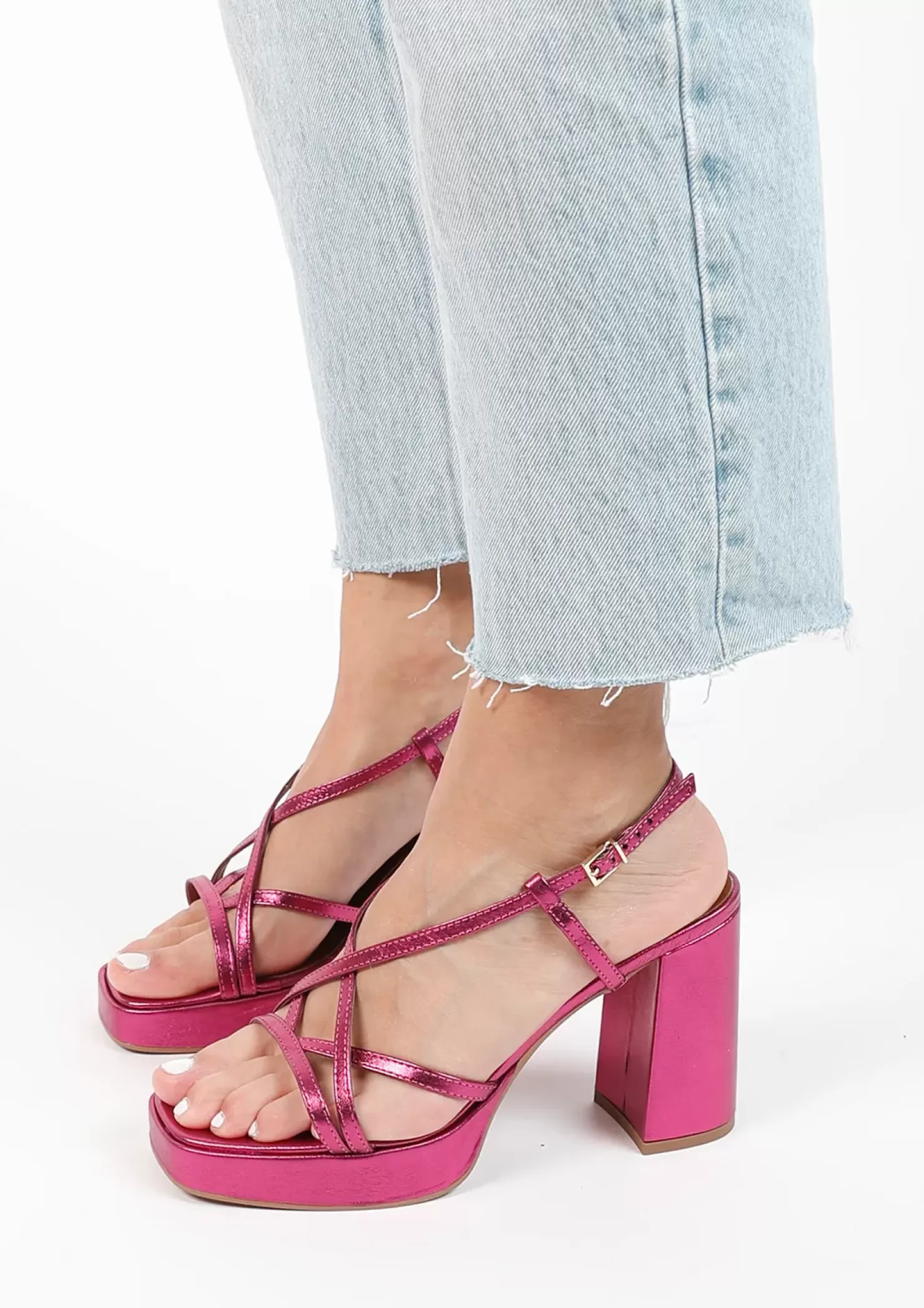 Online Metallic Heeled Sandals - Pink Women Sandals