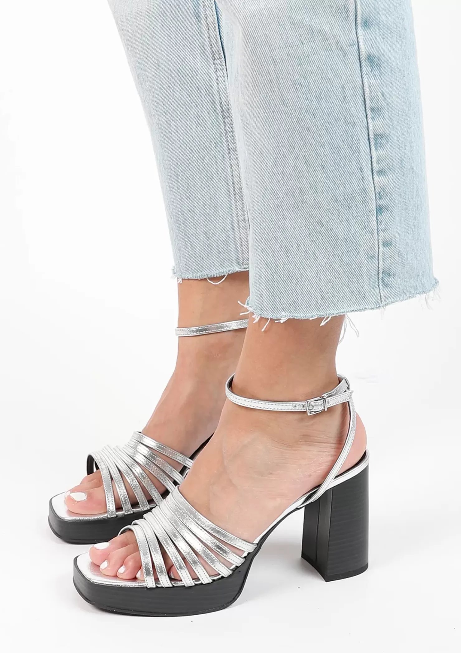 Discount Metallic Heeled Sandals - Silver Women Sandals