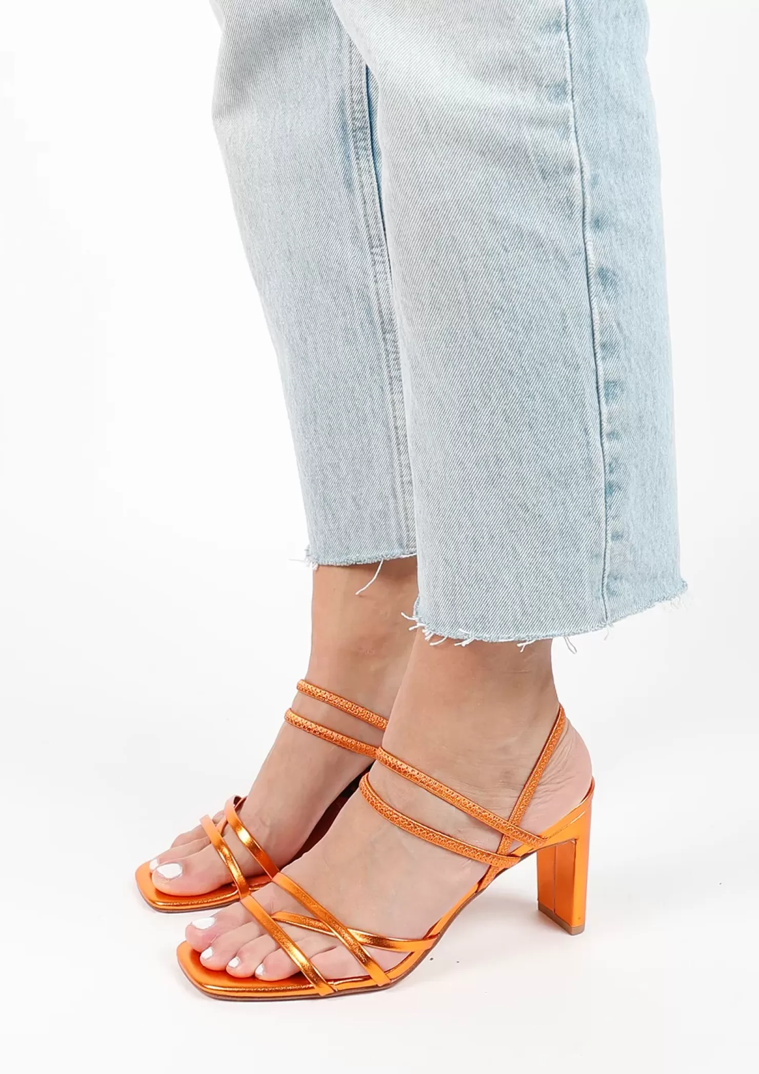 Cheap Metallic Heeled Sandals With Bands - Orange Women Sandals