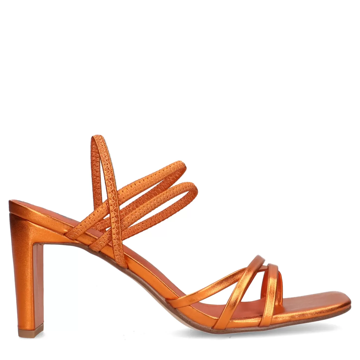 Cheap Metallic Heeled Sandals With Bands - Orange Women Sandals