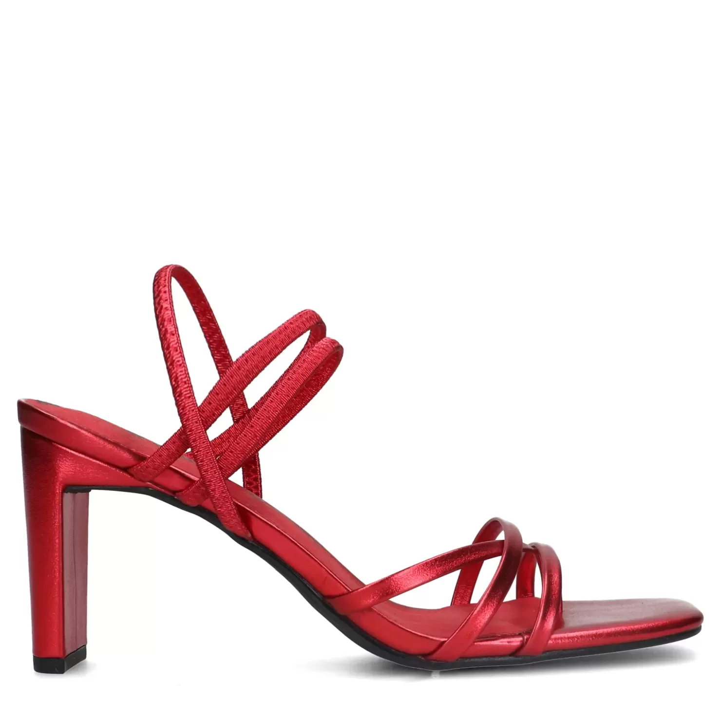 Discount Metallic Heeled Sandals With Bands - Red Women Sandals