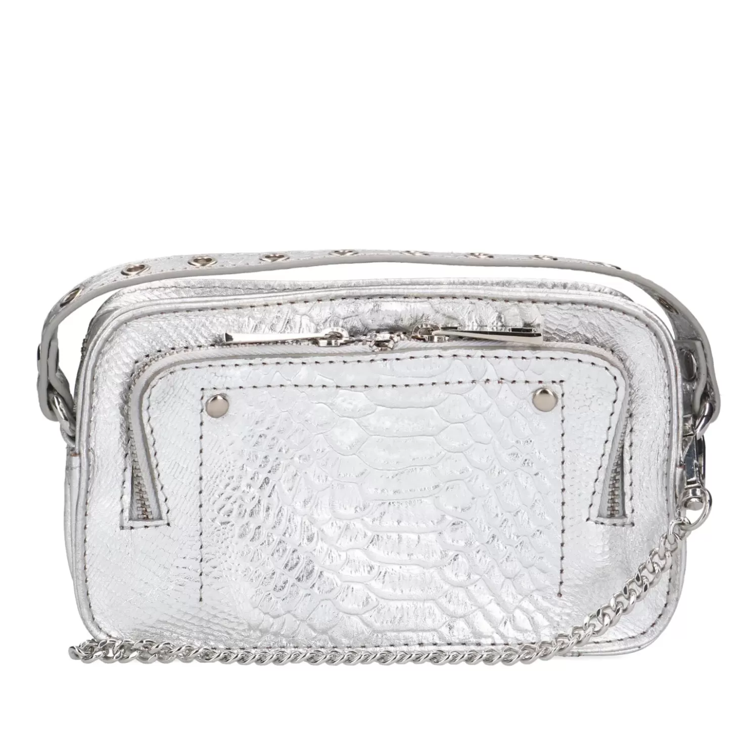 Hot Metallic Leather Crossbody Bag - Silver Women Crossbody Bags