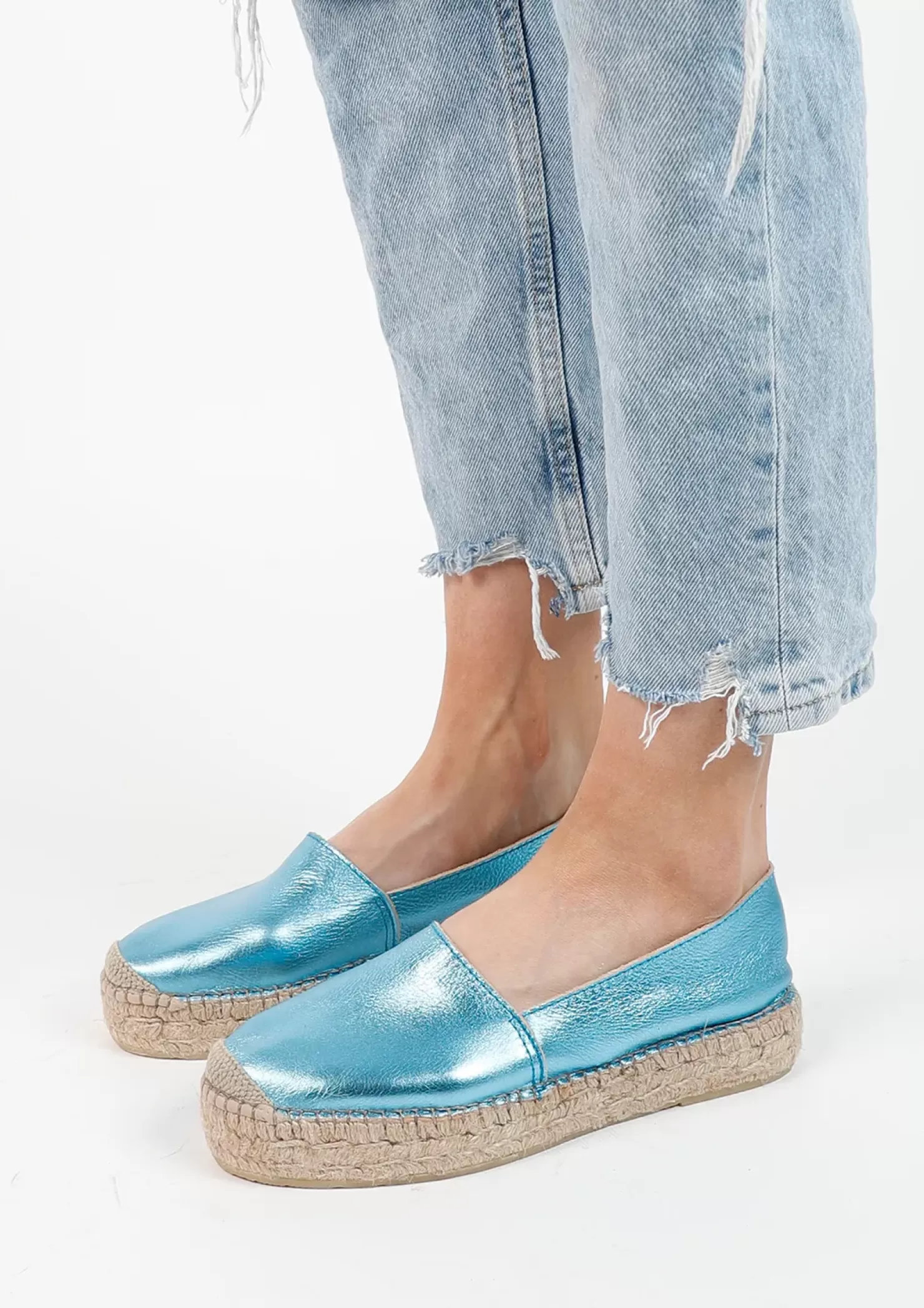 Best Metallic Leather Espadrilles - Blue Women Moccasins