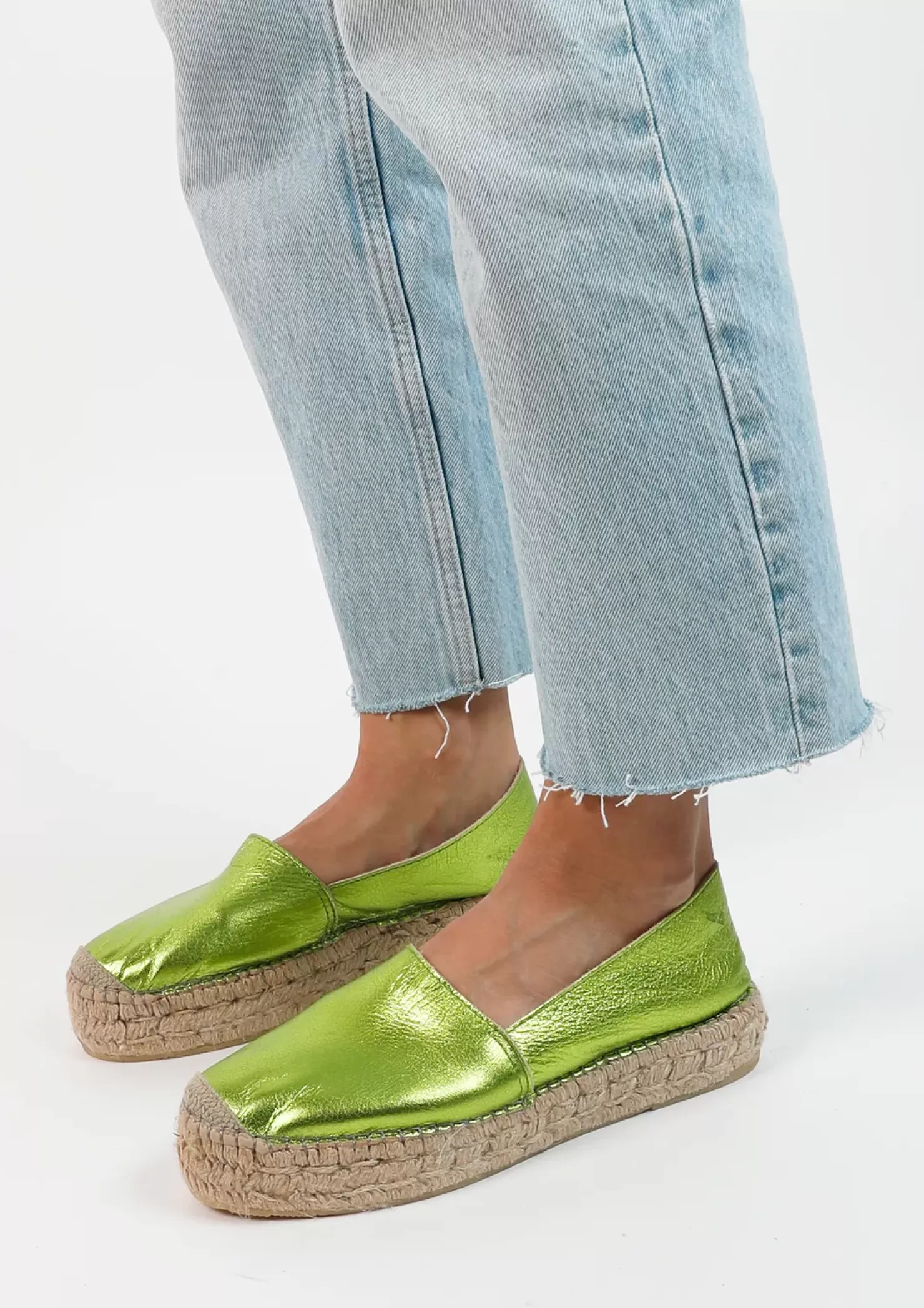 Cheap Metallic Leather Espadrilles - Green Women Moccasins