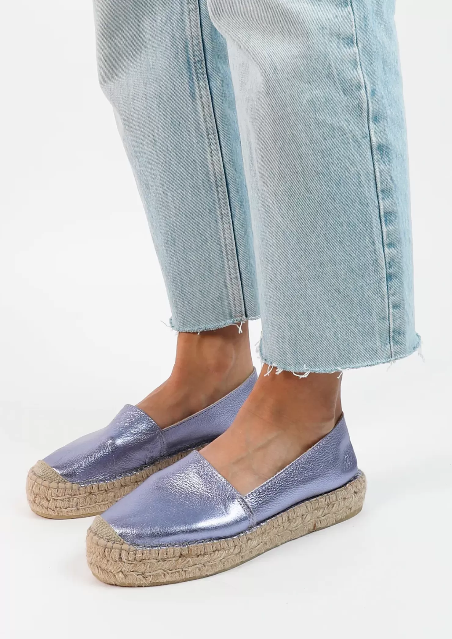 New Metallic Leather Espadrilles - Lilac Women Moccasins