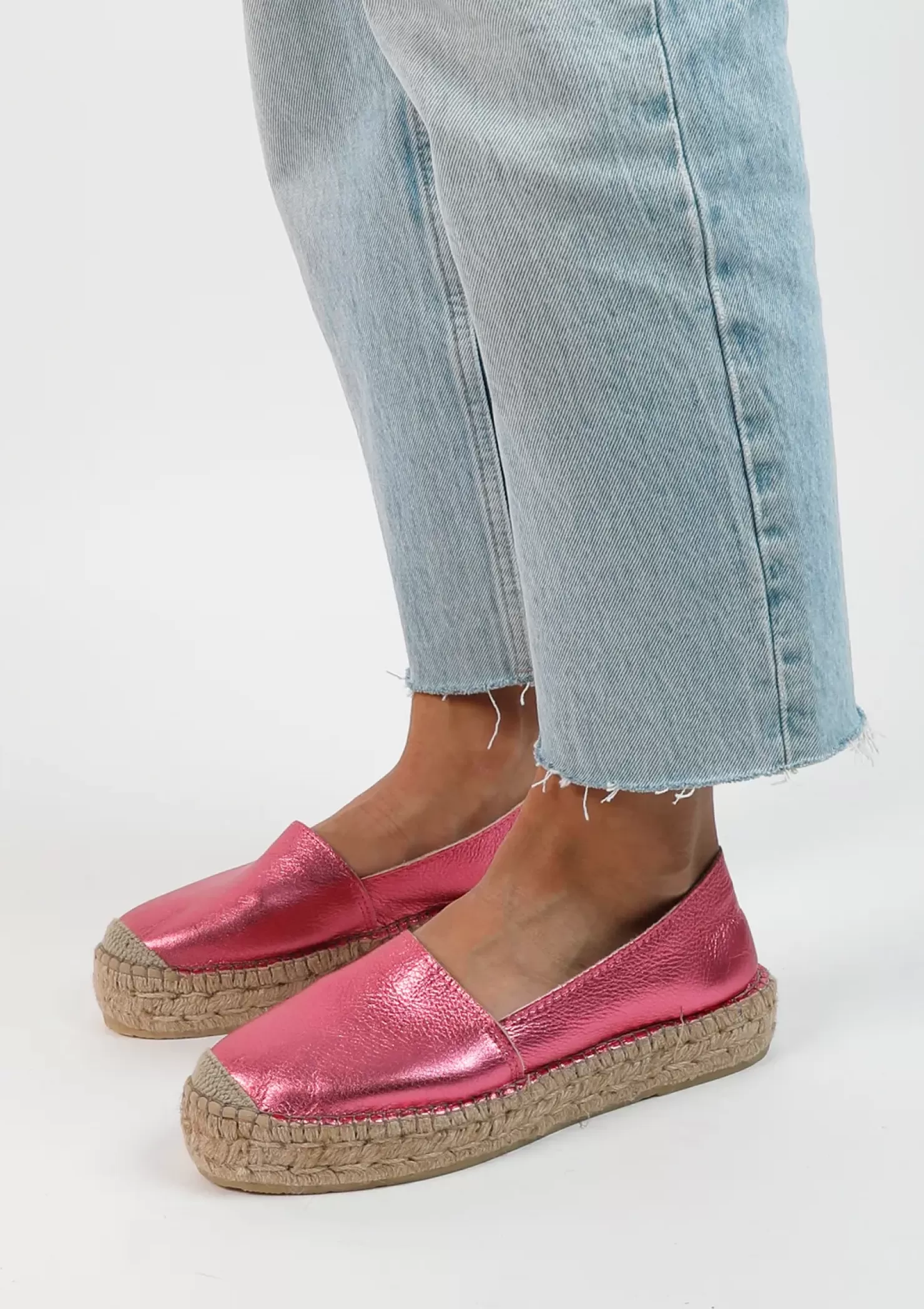 Discount Metallic Leather Espadrilles - Pink Women Moccasins