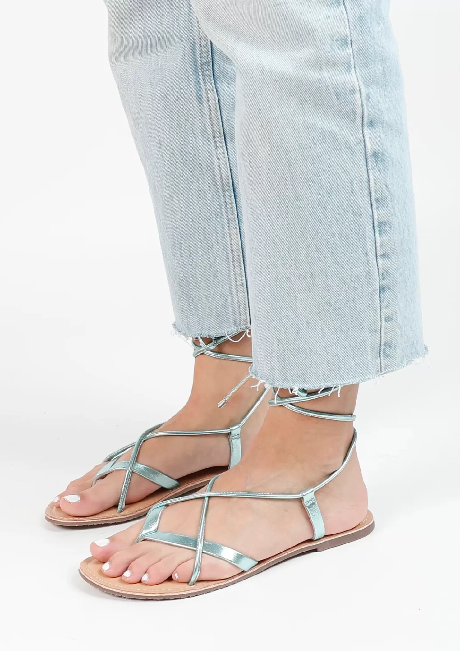 Discount Metallic Leather Sandals - Green Women Sandals