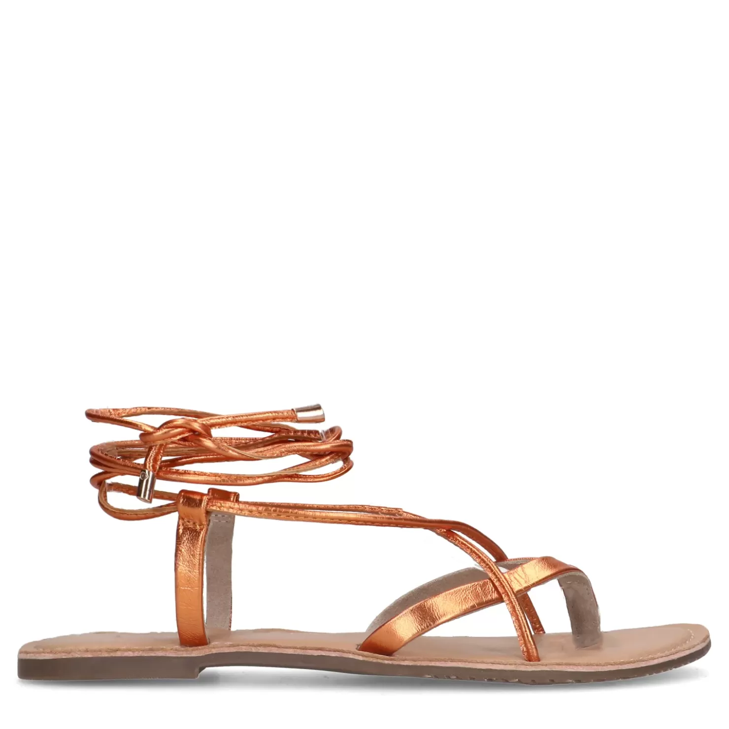 Store Metallic Leather Sandals - Orange Women Sandals