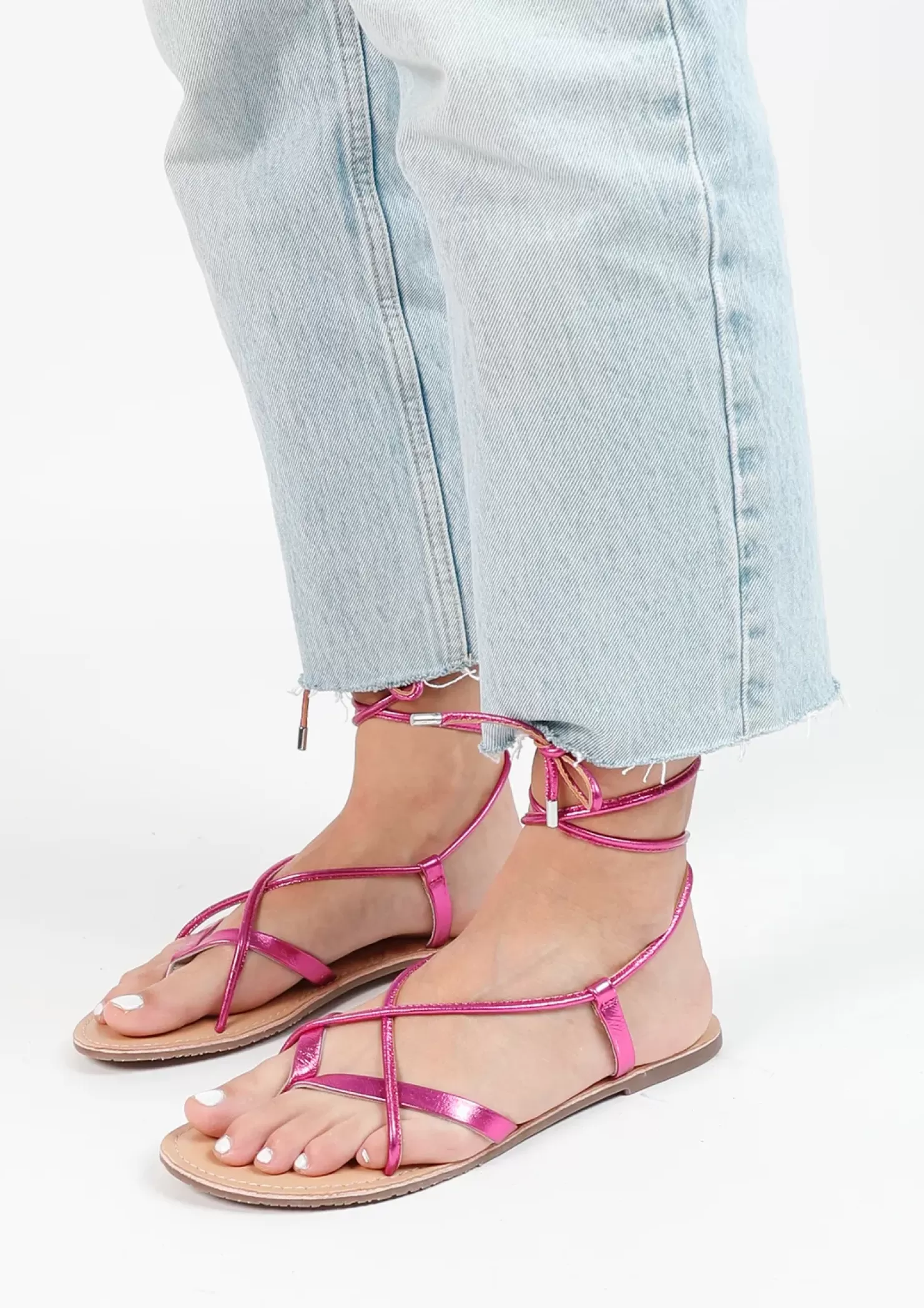 Shop Metallic Leather Sandals - Pink Women Sandals