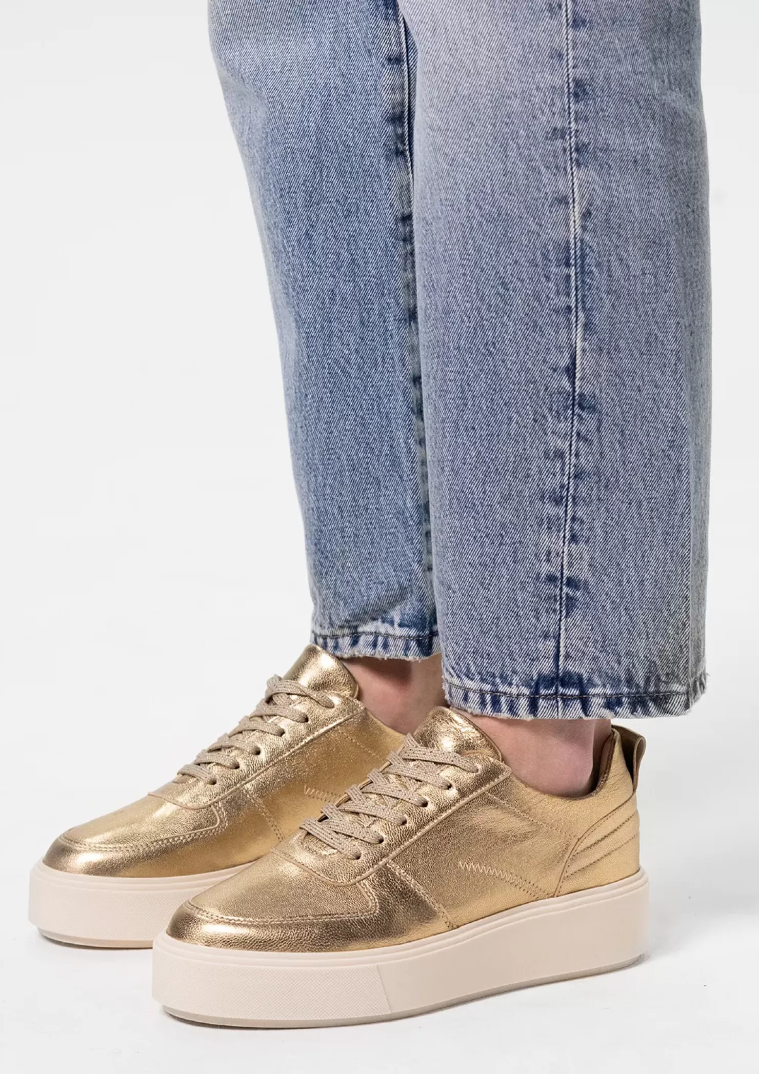 Clearance Metallic Leather Sneakers - Gold Women Sneakers